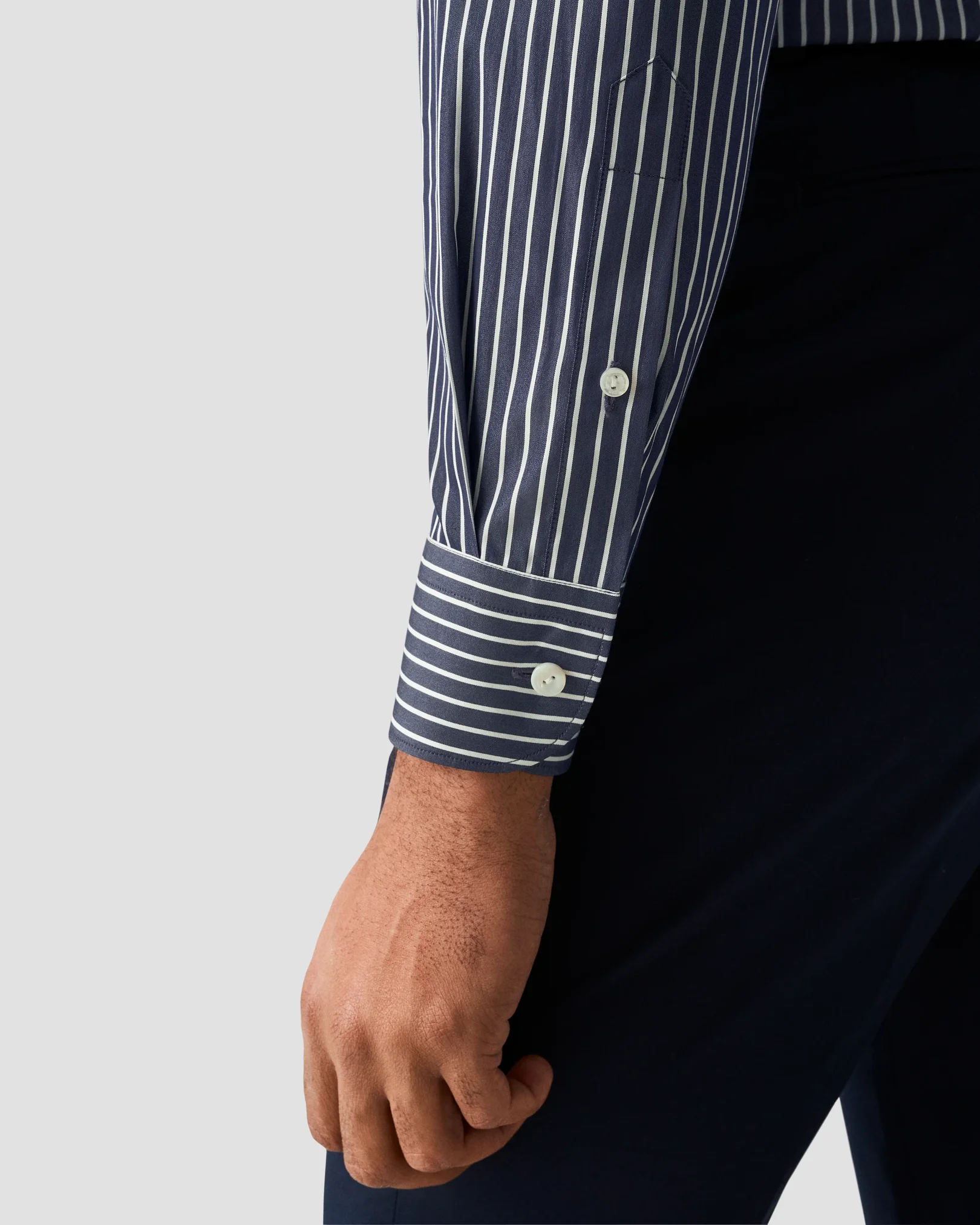 Eton - navy blue cotton and silk stripe shirt