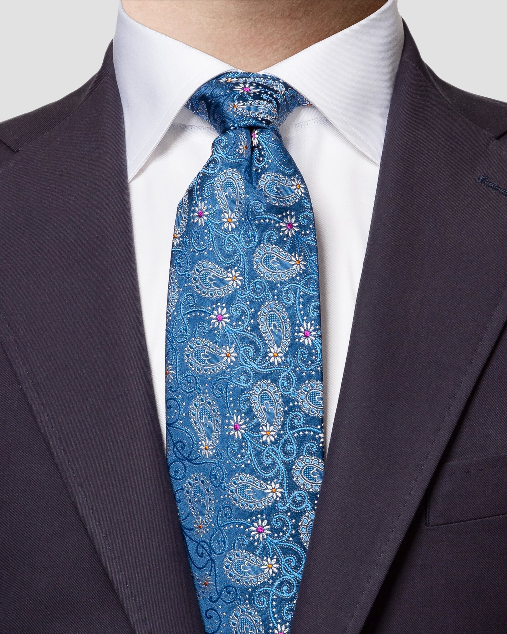 Eton - navy blue paisley silk tie ss