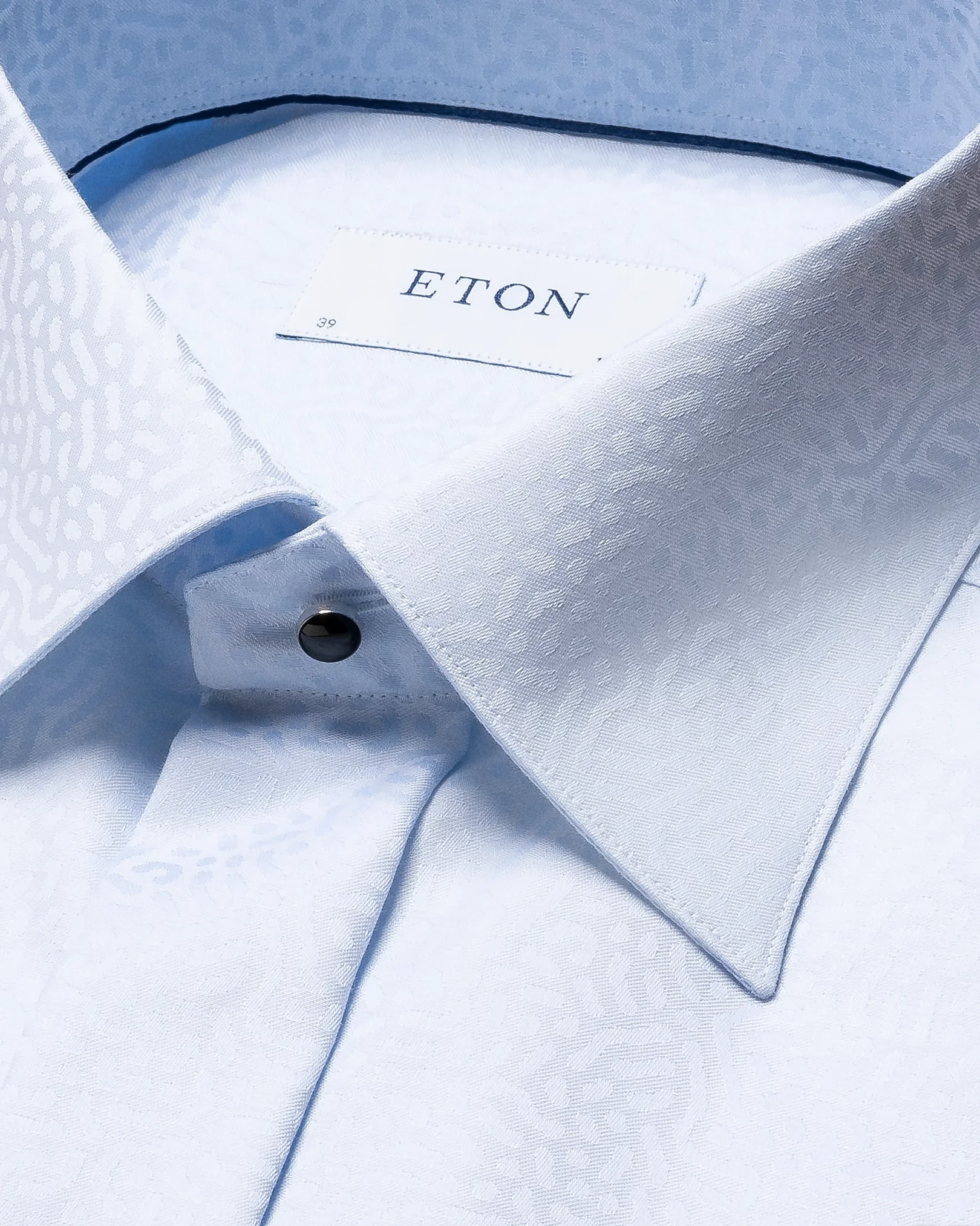 Light Blue Geometric Print Jacquard Tuxedo Shirt - Eton