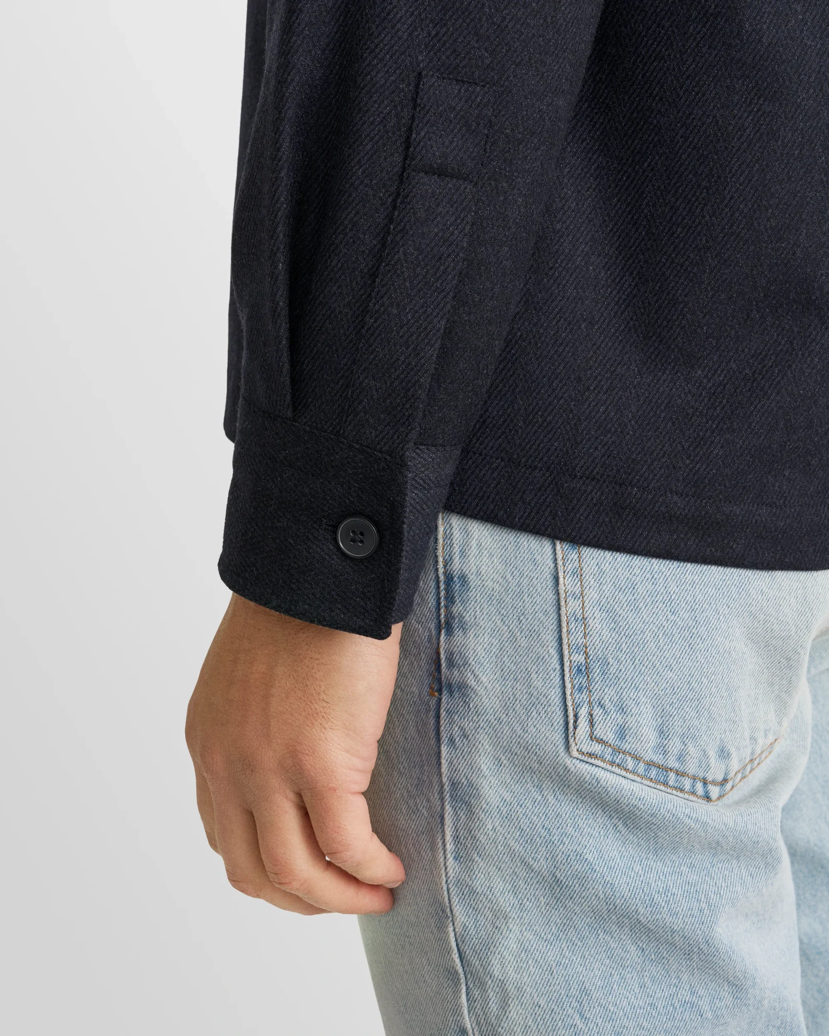Eton - navy blue wool structure four pocket overshirt