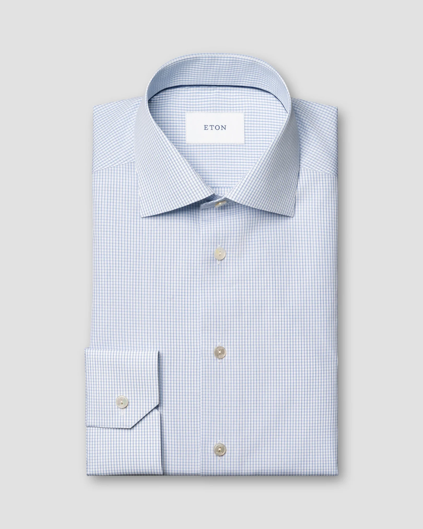 Eton - mid blue check giza 45 shirt