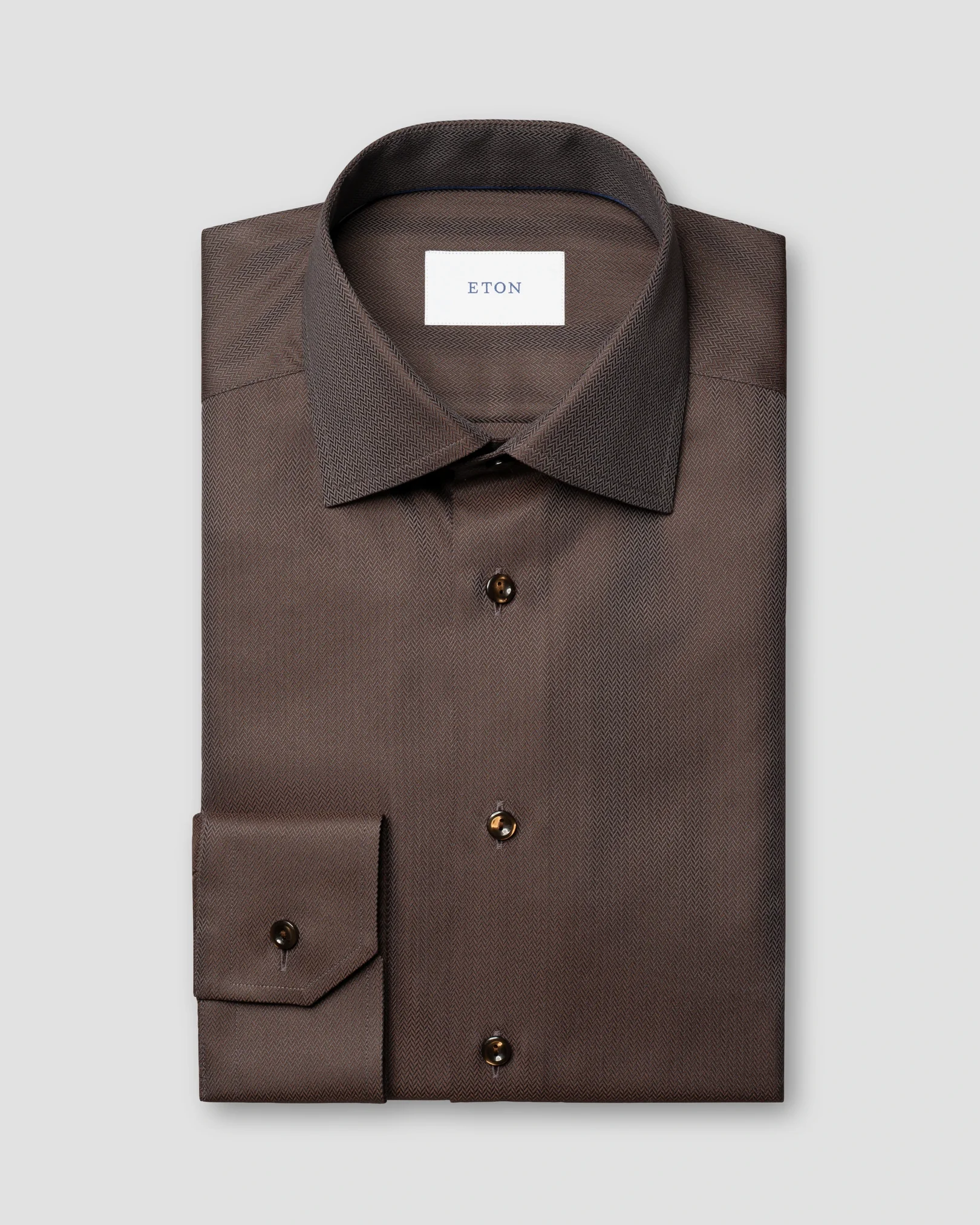 Eton - dark brown herringbone signature twill shirt