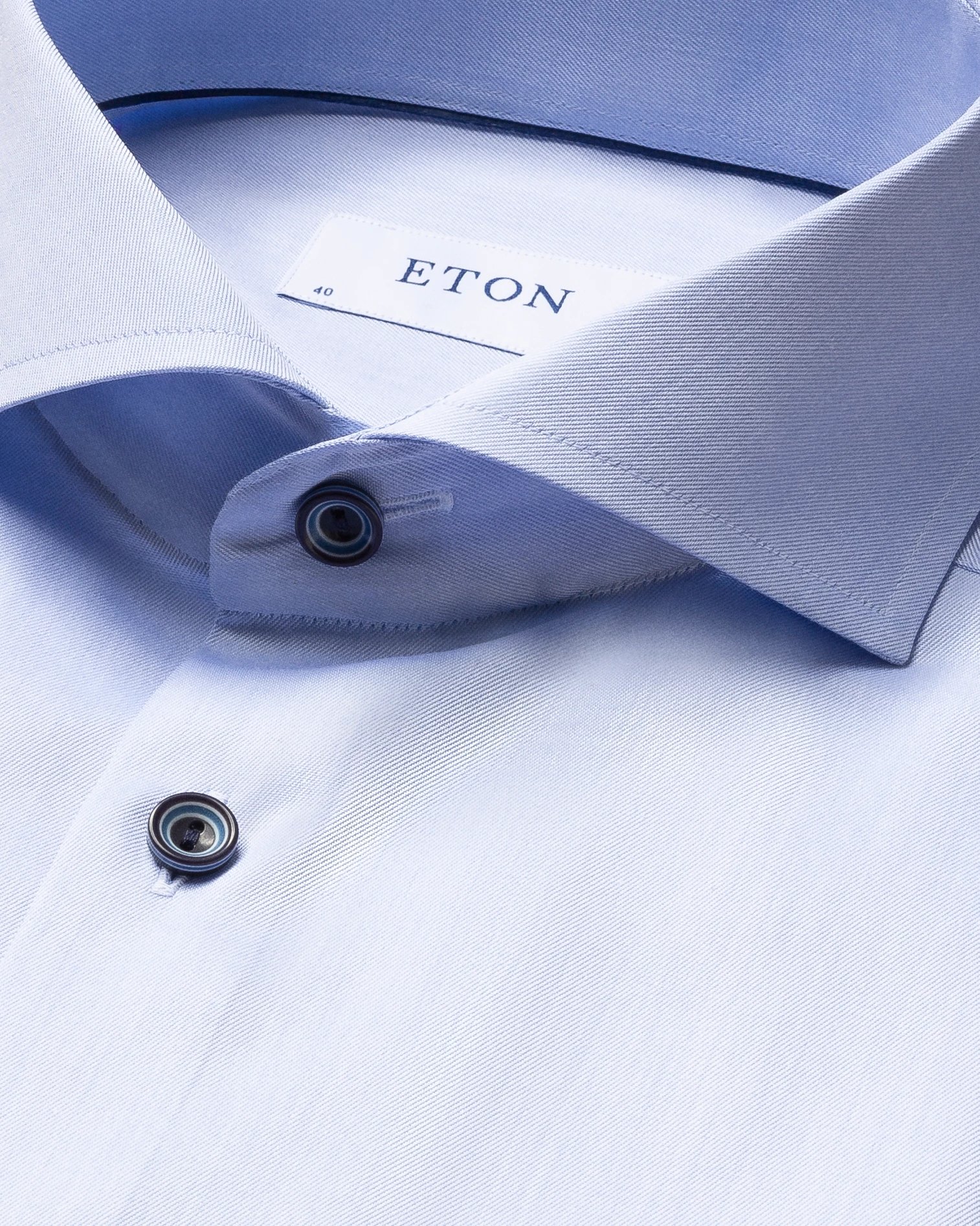 Eton - blue twill shirt navy buttons extreme cut away