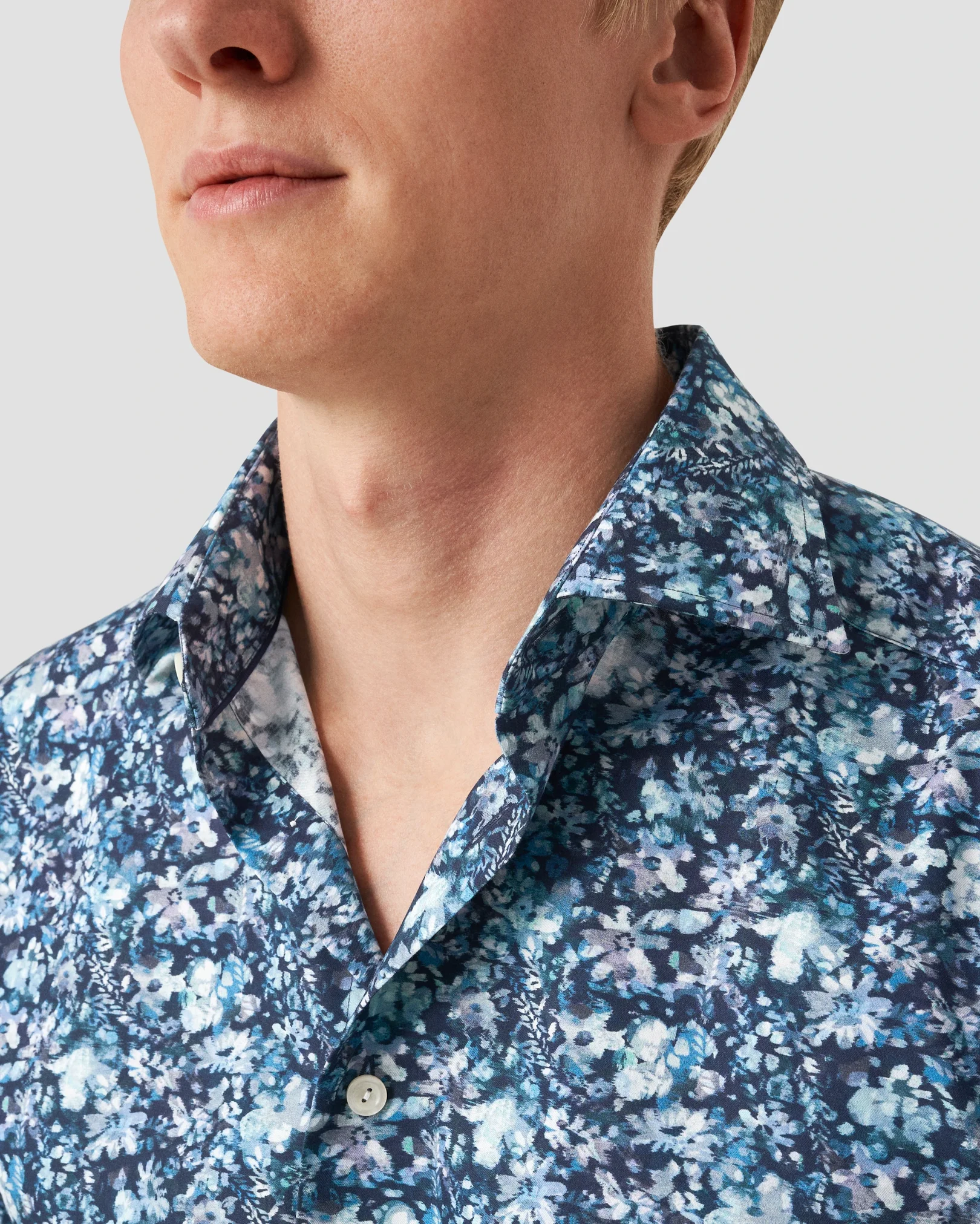 Eton - navy blue floral signature twill shirt