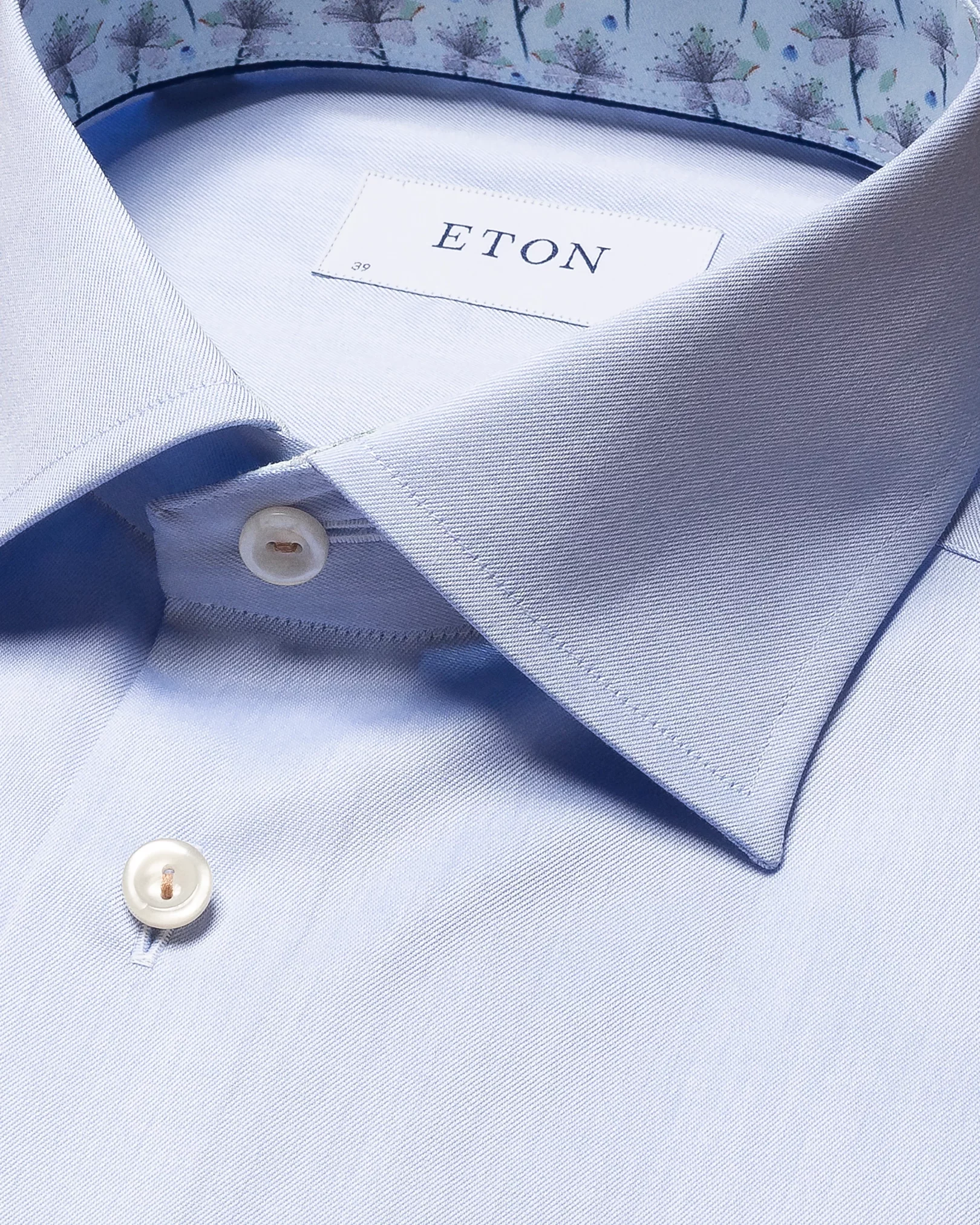 Light blue Signature Twill Shirt - Floral Contrast Details - Eton