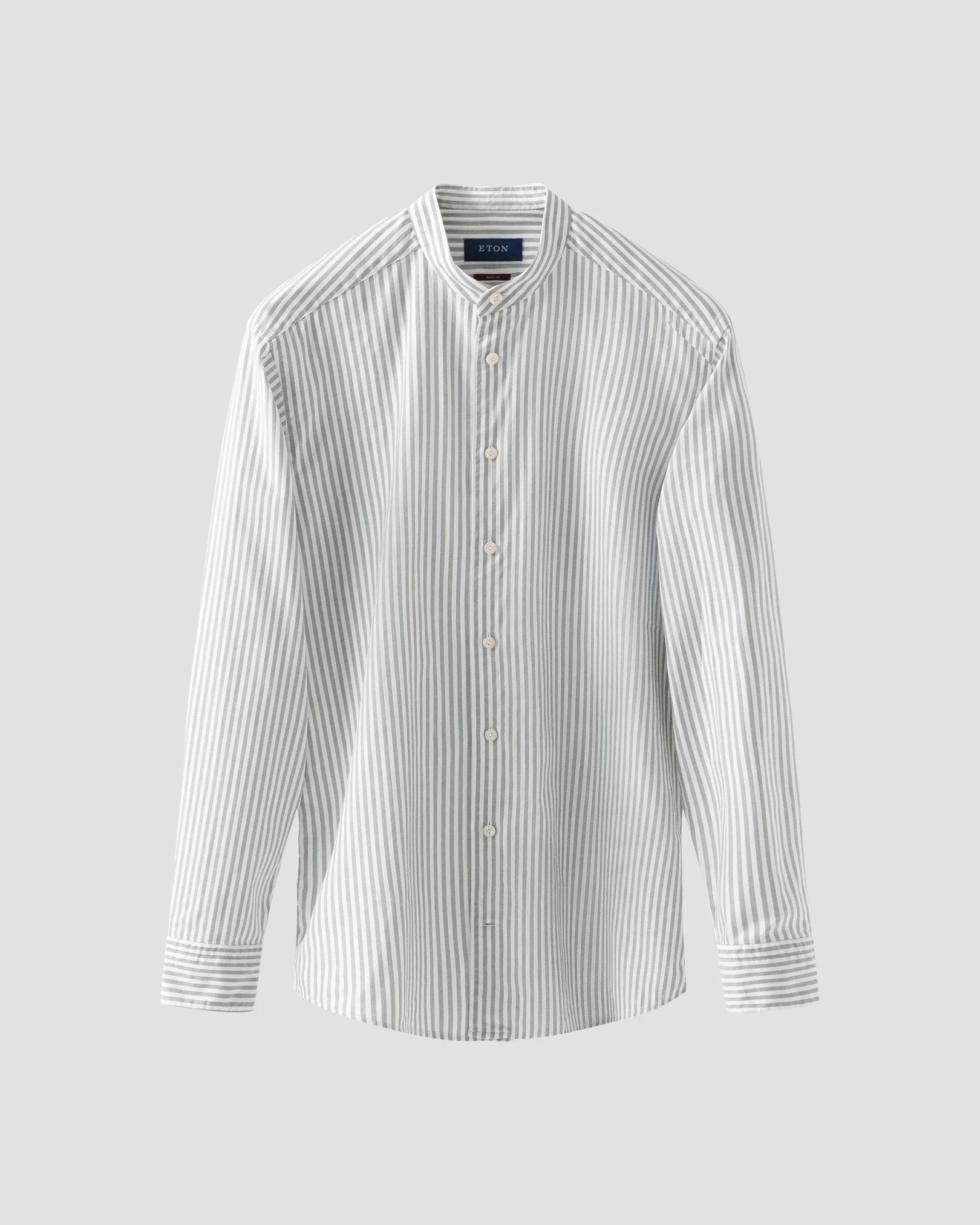 Light grey Striped Oxford Band Collar Shirt