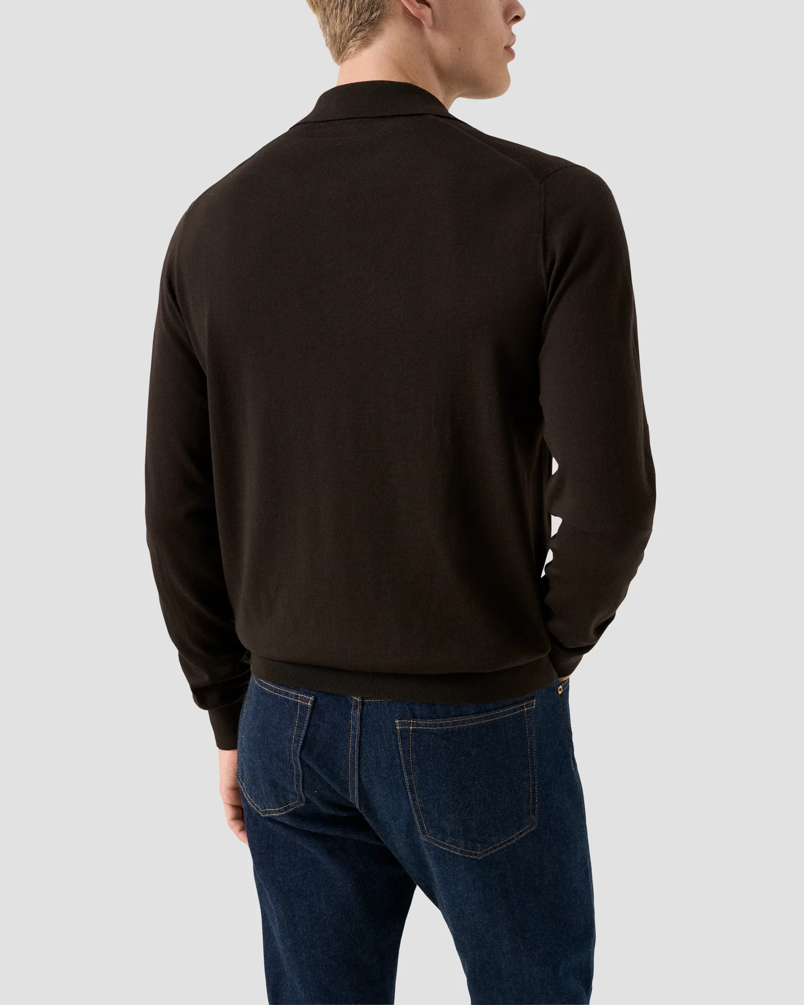 Eton - fine knit merino polo shirt dark