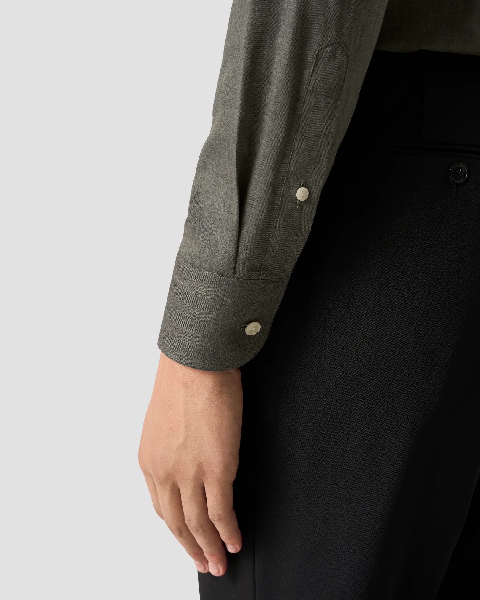 Eton - dark green solid signature flannel shirt