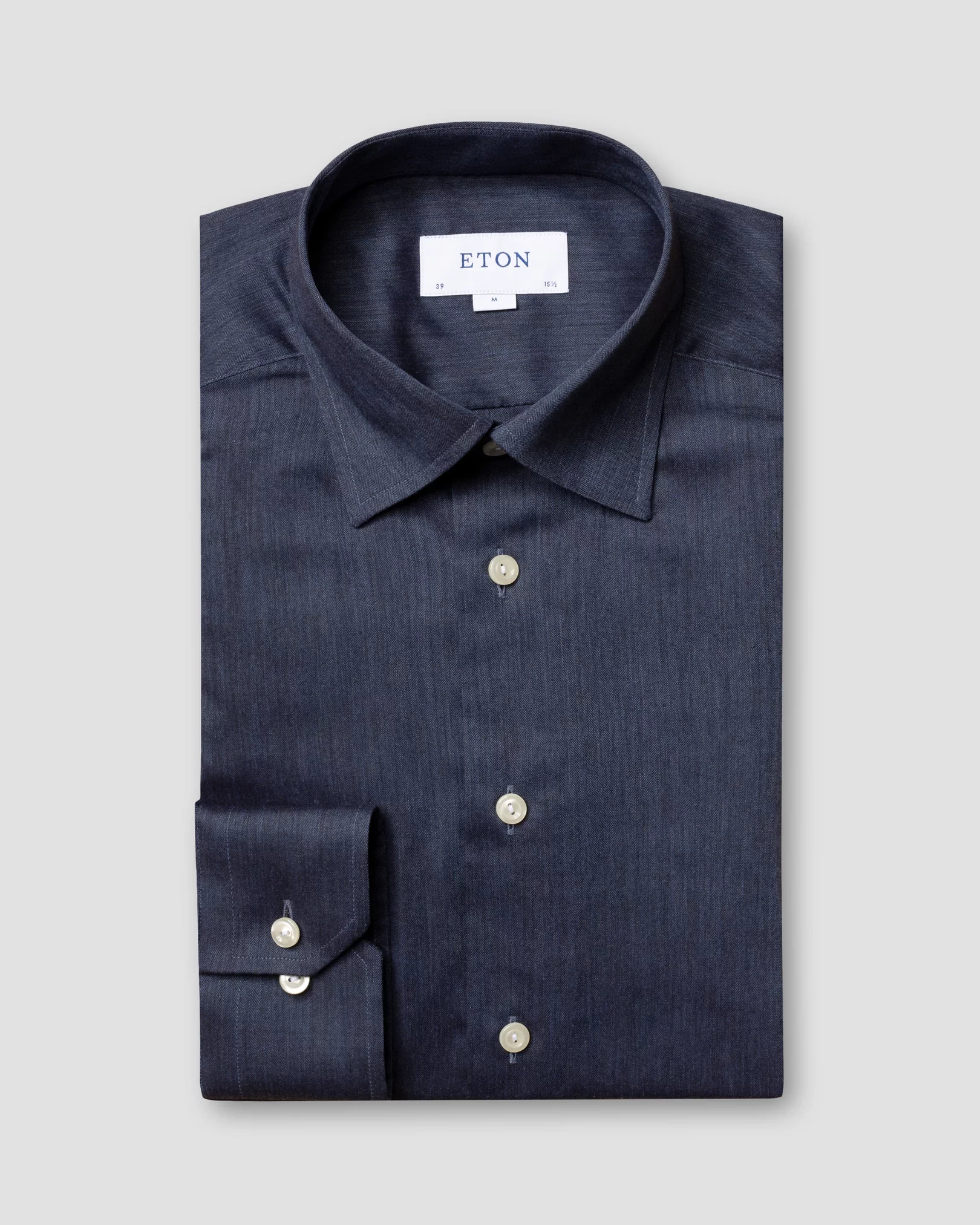 Eton - navy herringbone flannel shirt