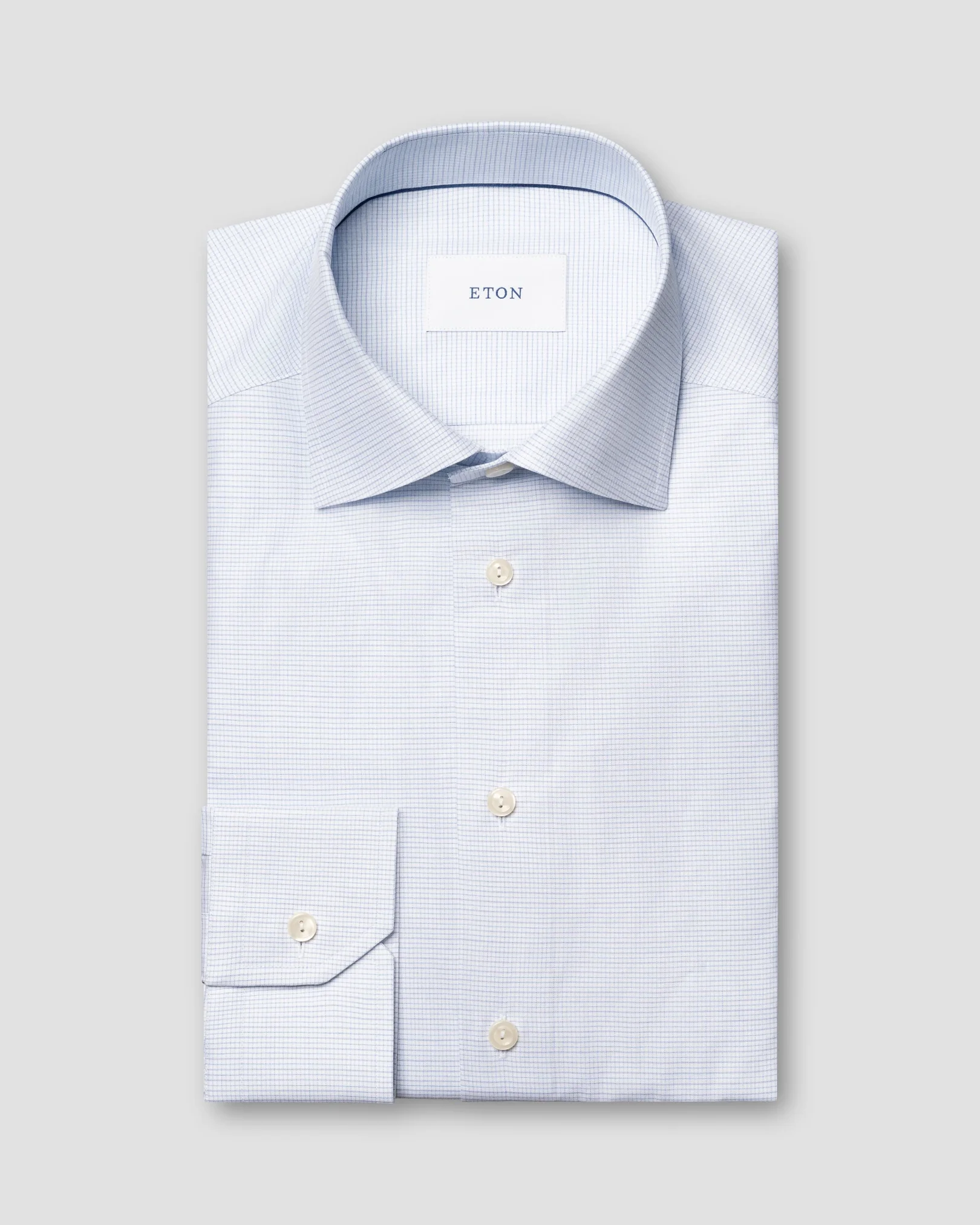 Eton - light blue check twill shirt cut away 266