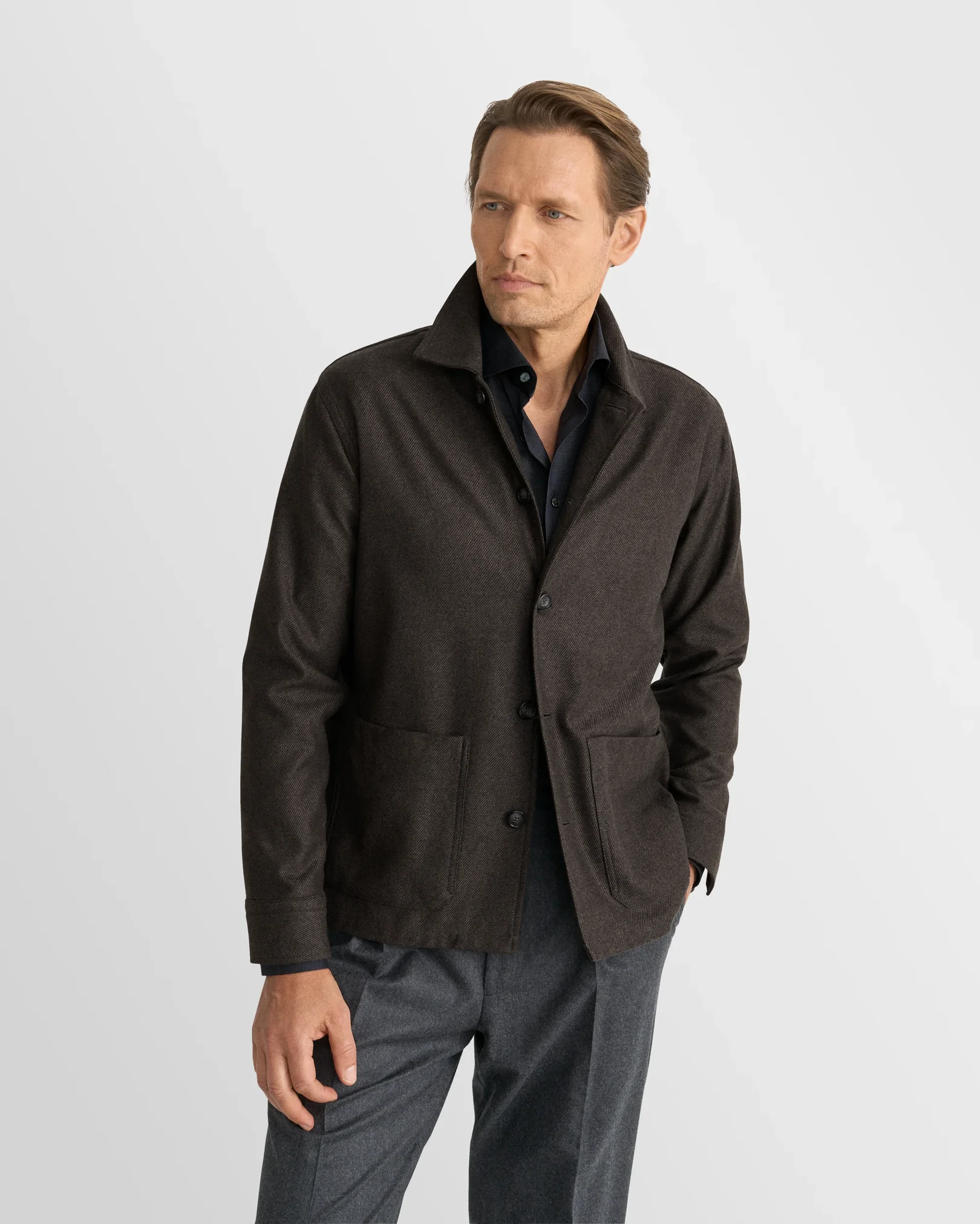 Eton - navy blue houndstooth merino shirt