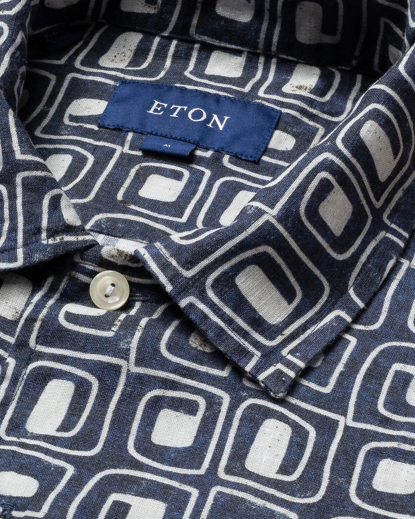 Eton - navy black block print linen resort shirt