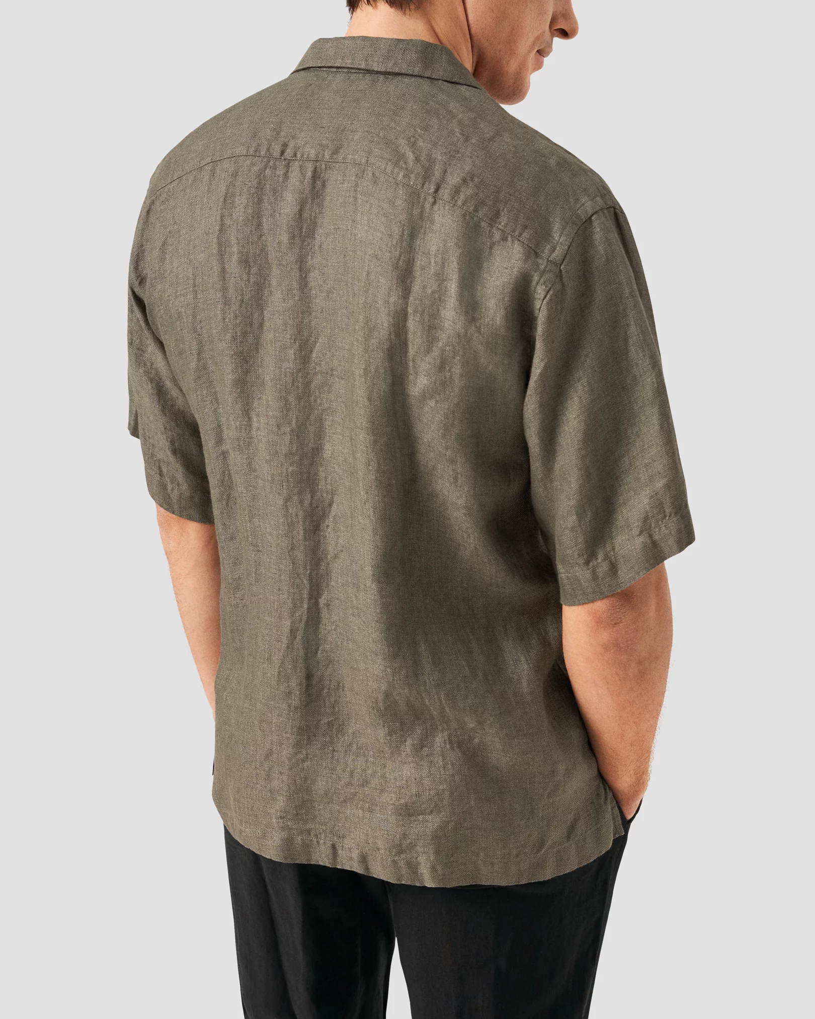 Eton - Dark Brown Heavy Linen Resort Shirt