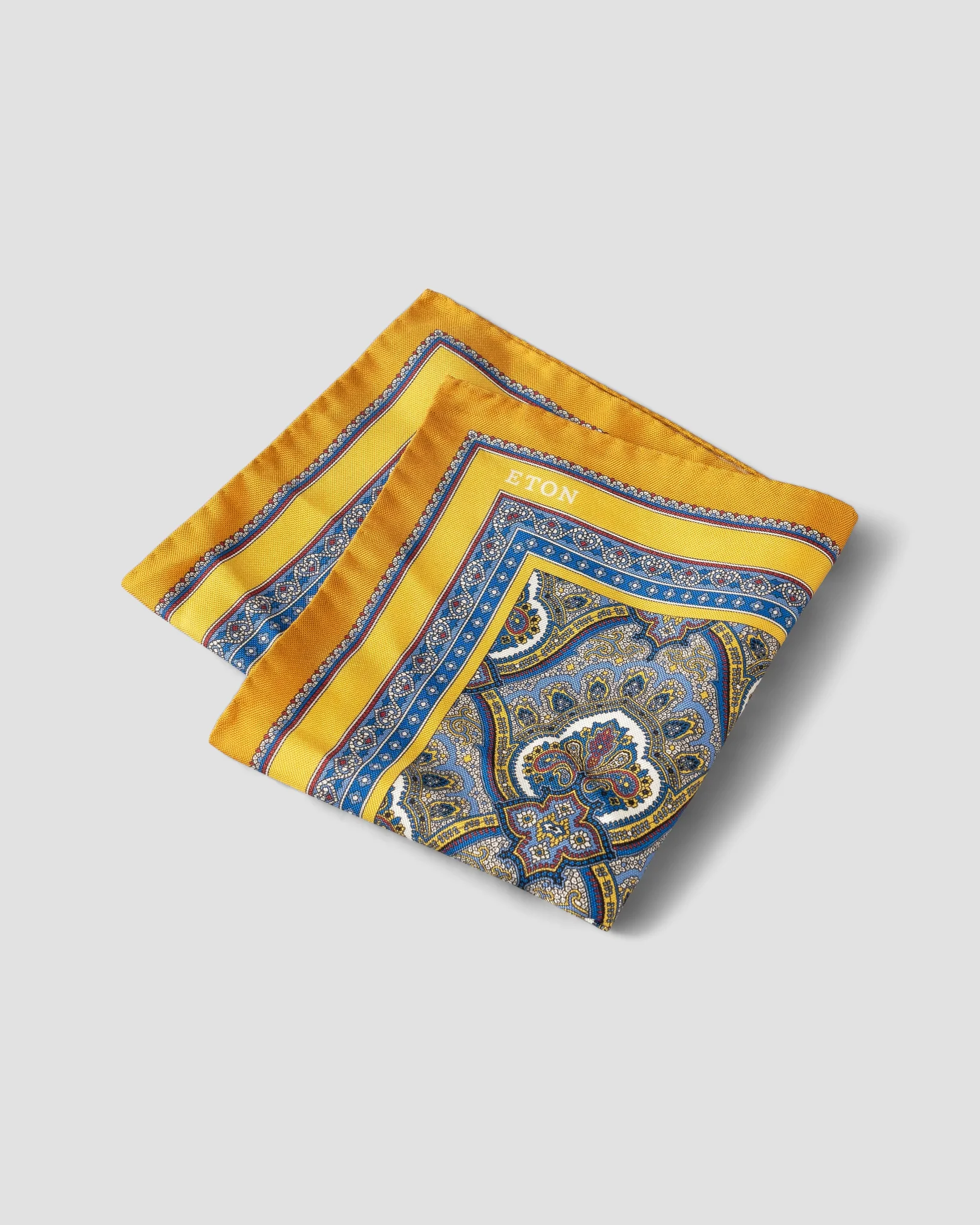 Eton - yellow paisley print pocket square