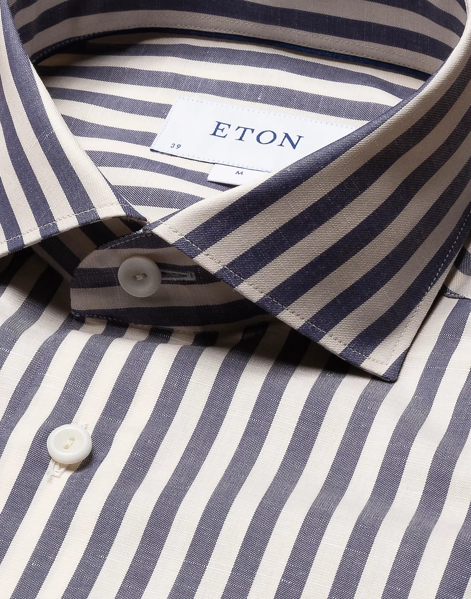 Eton - navy blue bengal stripe linen cotton shirts
