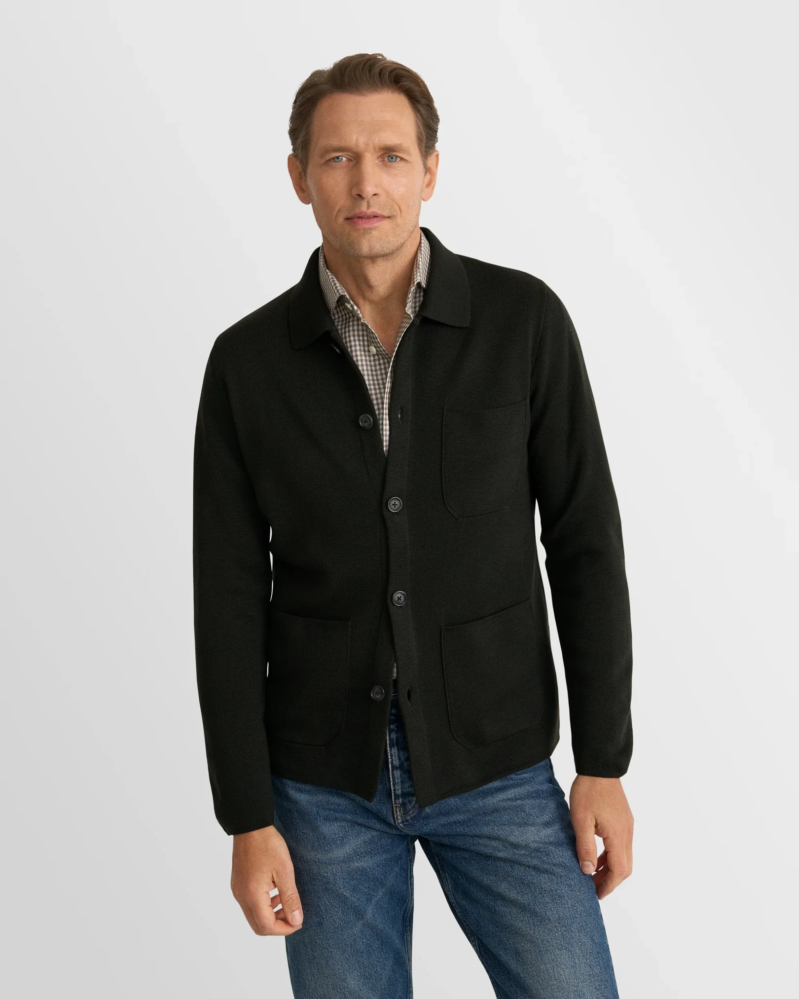 Eton - dark green merino milano knit overshirt