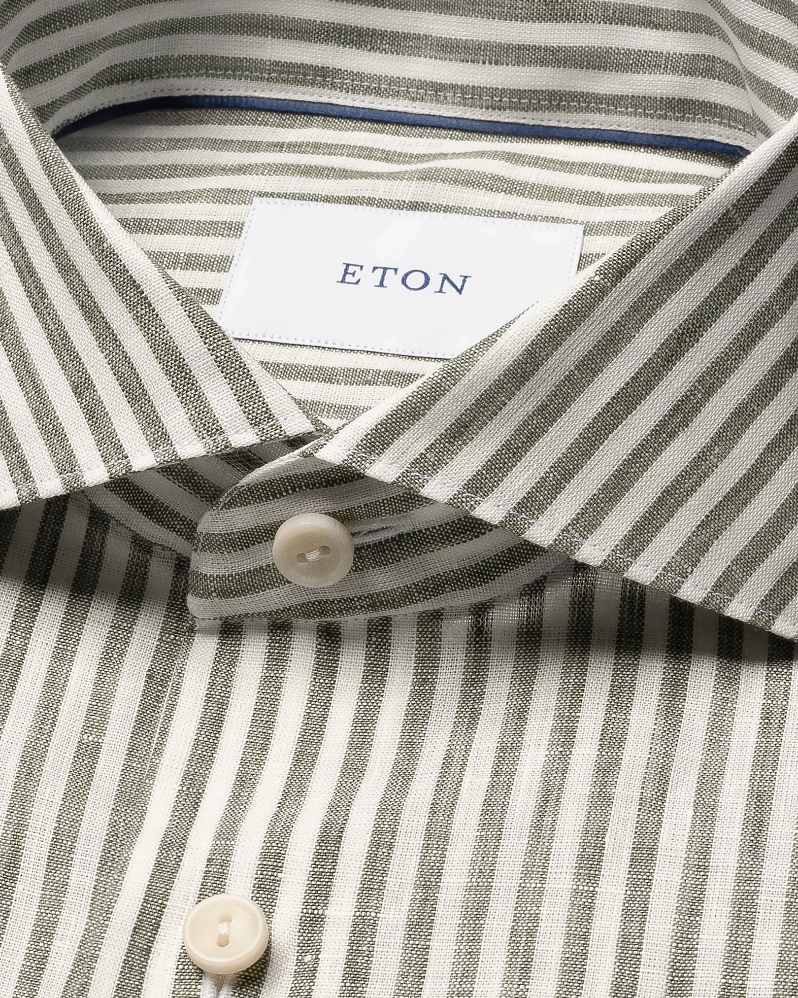 Eton - dark green striped linen shirt