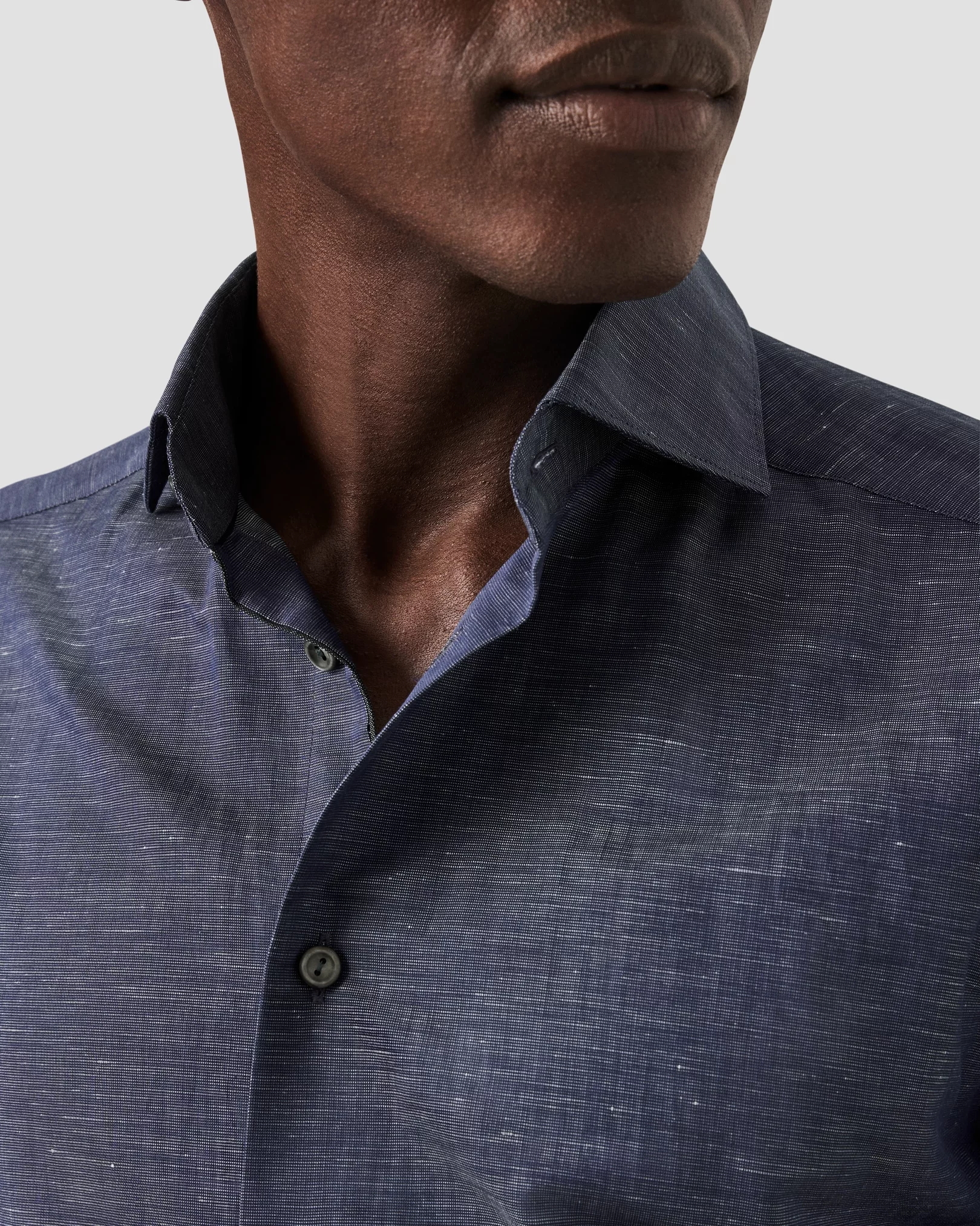 Eton - solid navy cotton linen shirt