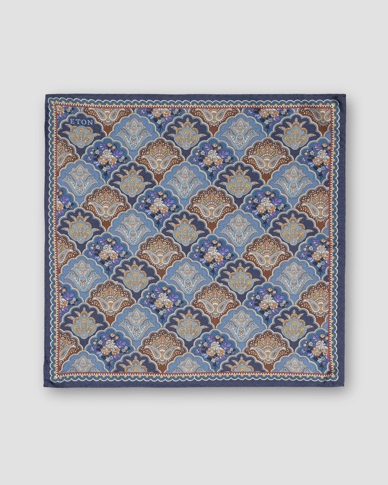 Mid Blue Medallion Print Silk Pocket Square