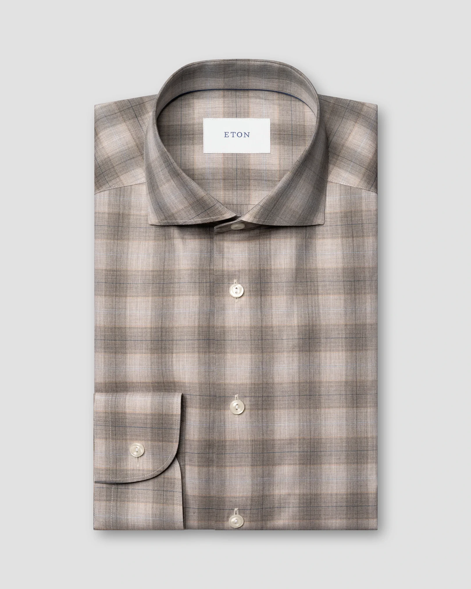 Eton - beige bold check melange twill shirt
