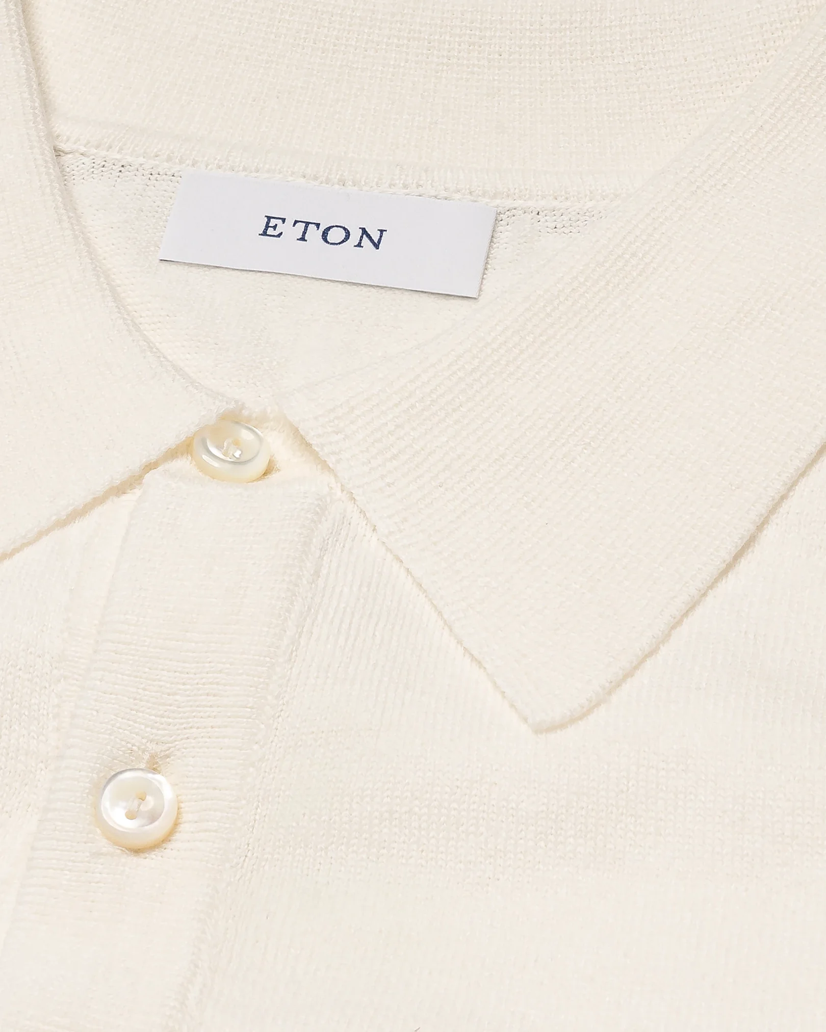 Eton - white cotton linen fine knit polo shirt