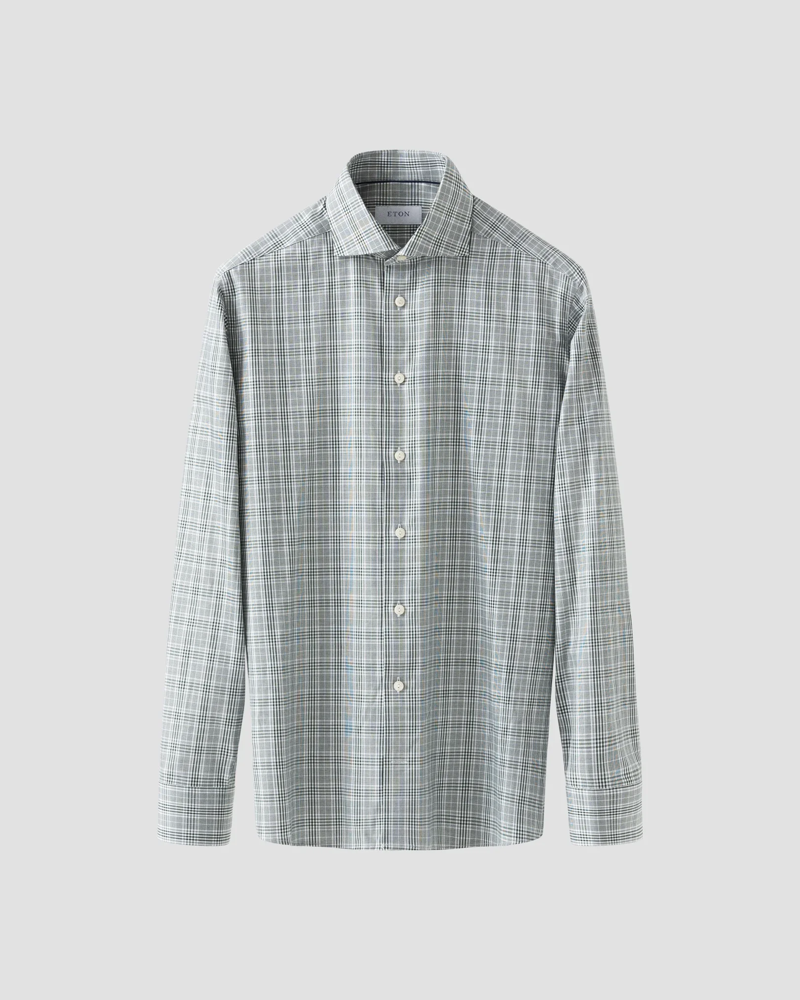 Eton - dark green prince of wales check twill shirt