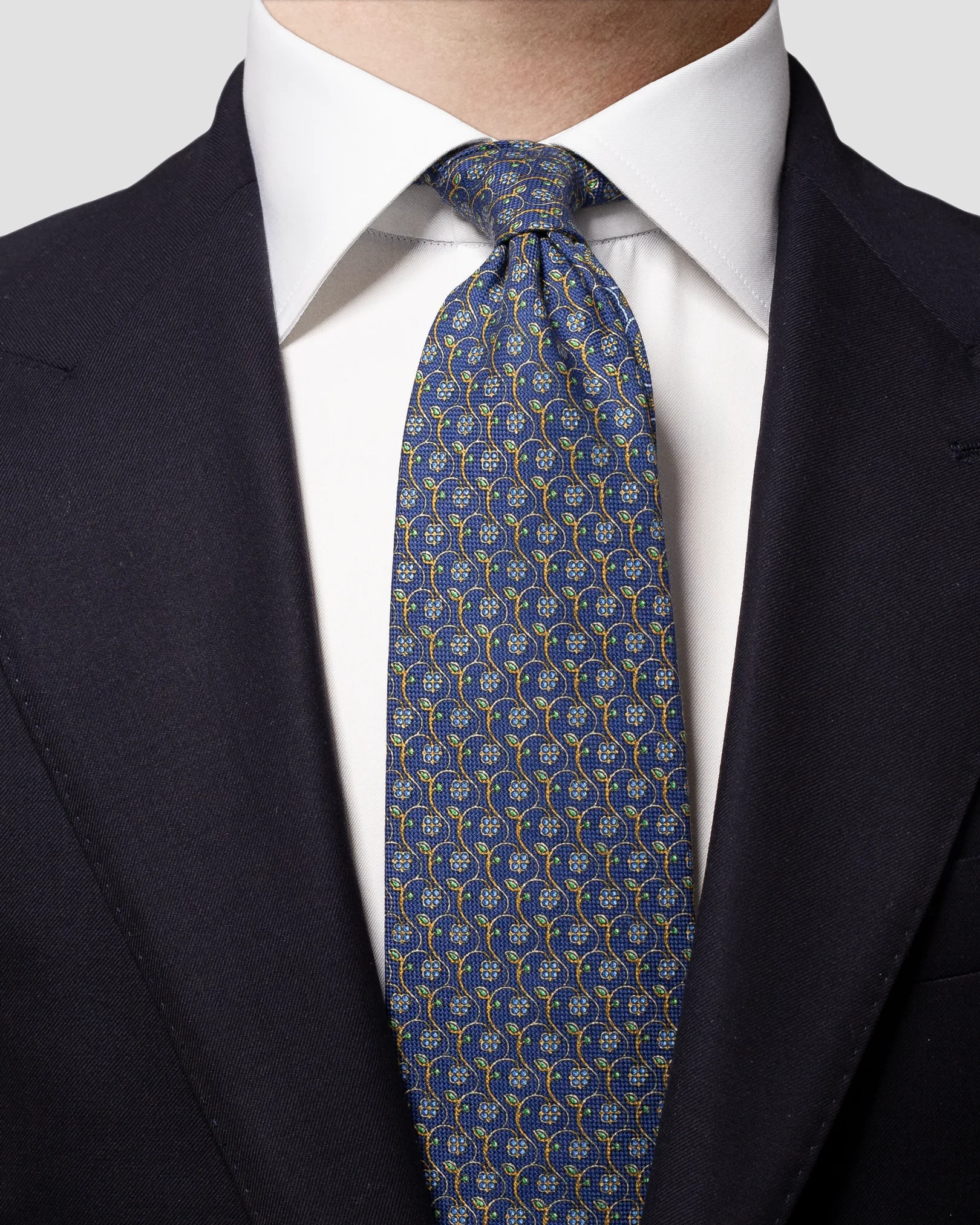 Eton - dark blue floral print cotton tie acc
