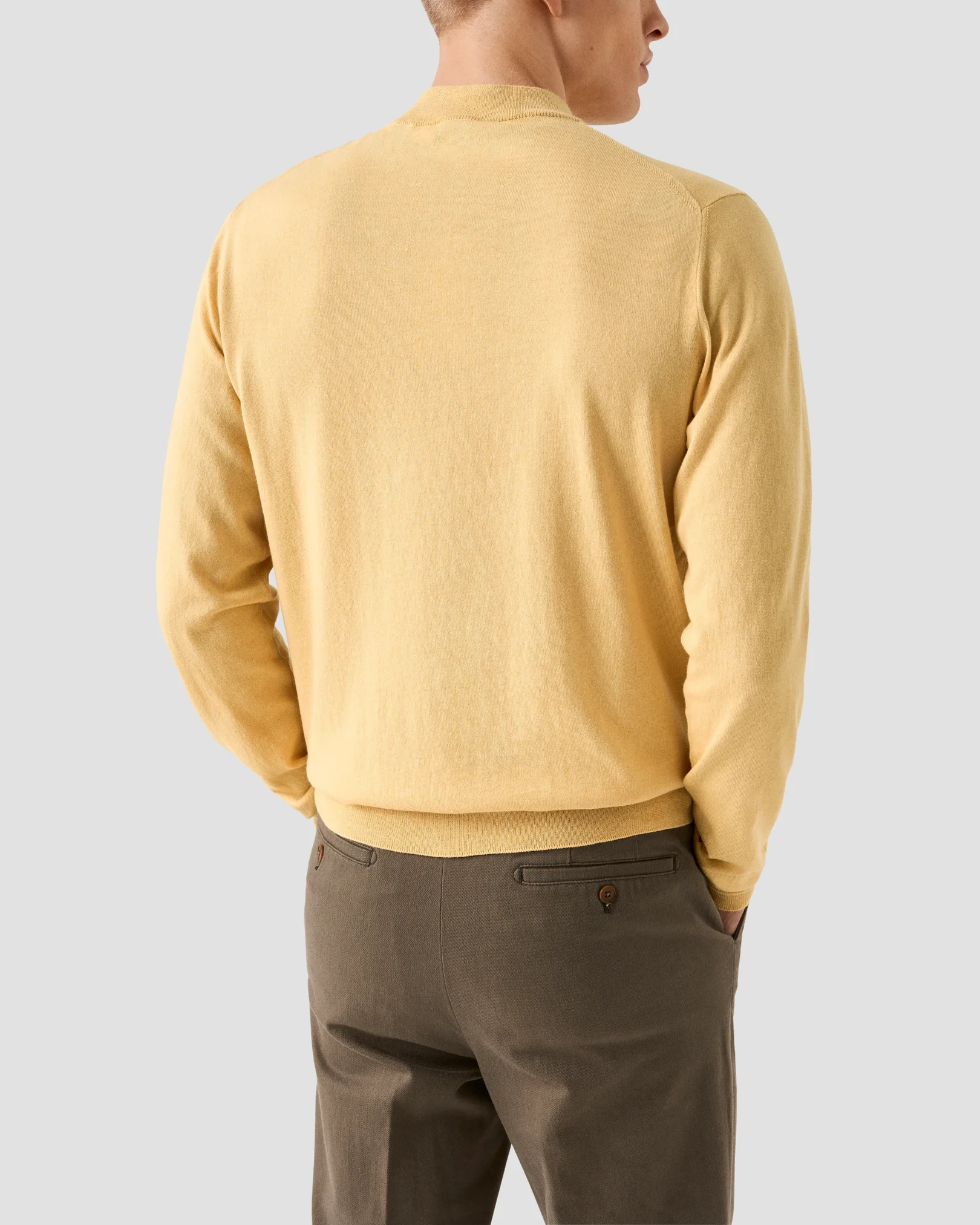 Eton - yellow cotton and cashmere quarter zip fine knit