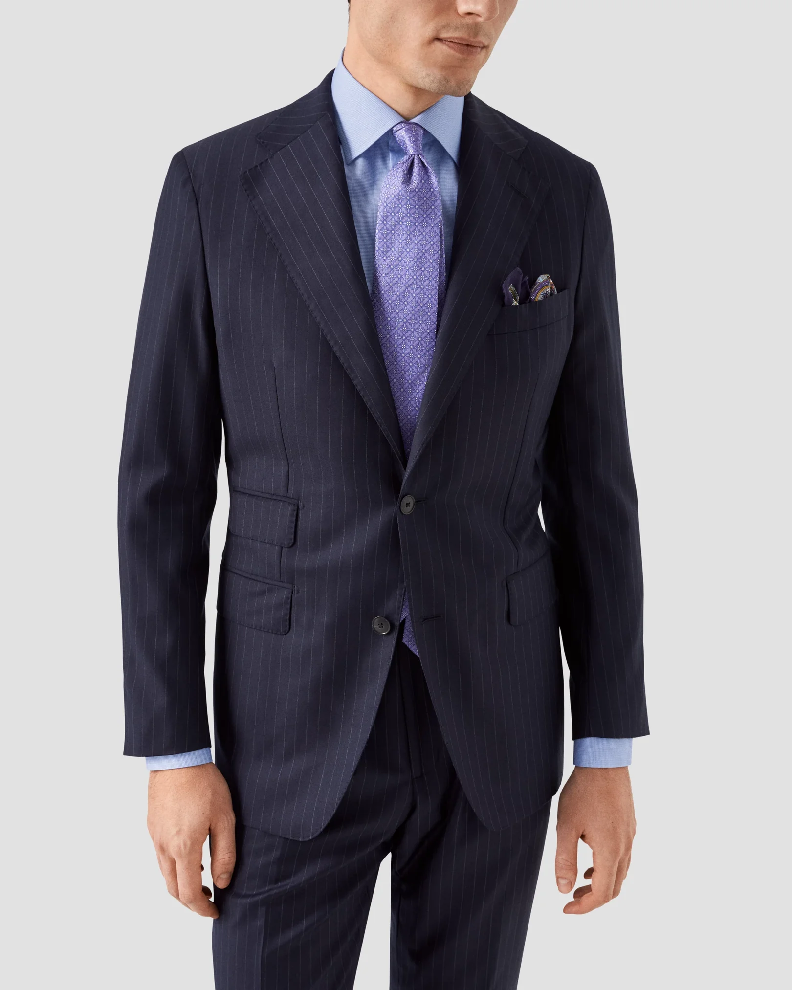 Eton - light blue houndstooth fine twill shirt