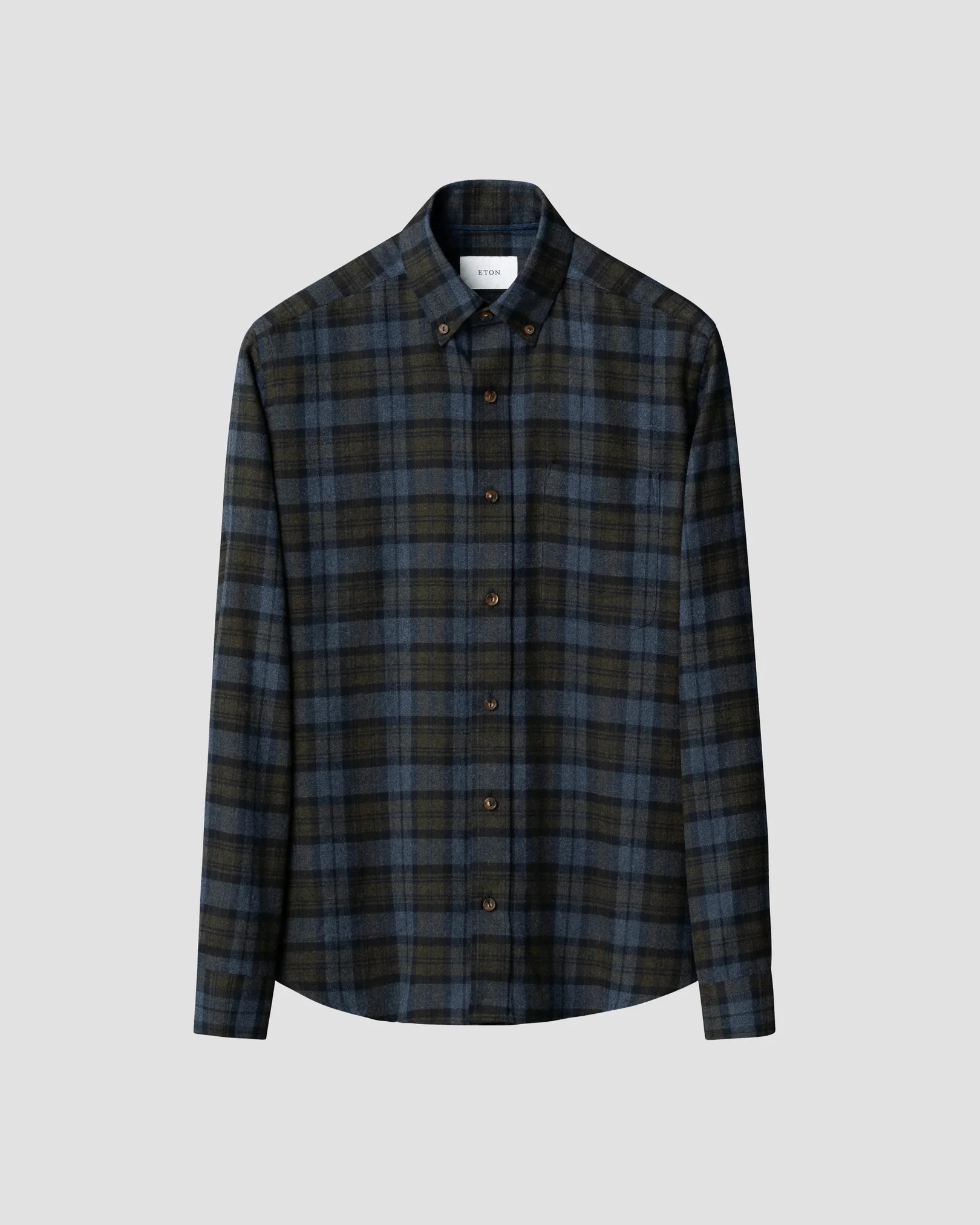 Eton - navy blue plaid check flannel shirt