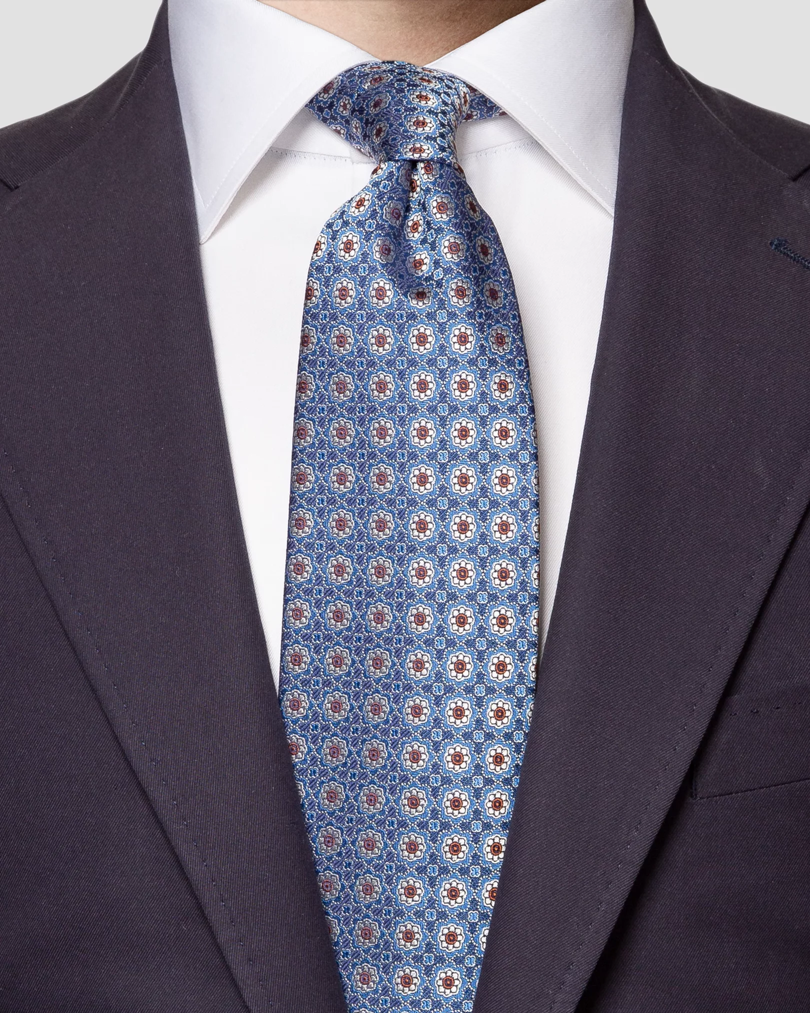 Mid Blue Floral Jacquard Silk Tie - Eton