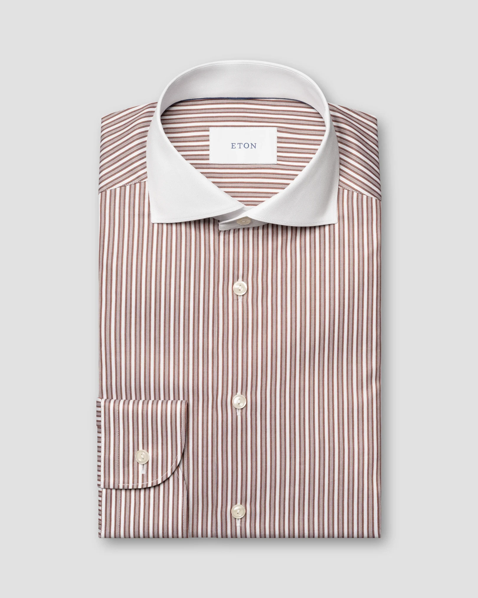 Eton - red white collar striped signature twill shirt