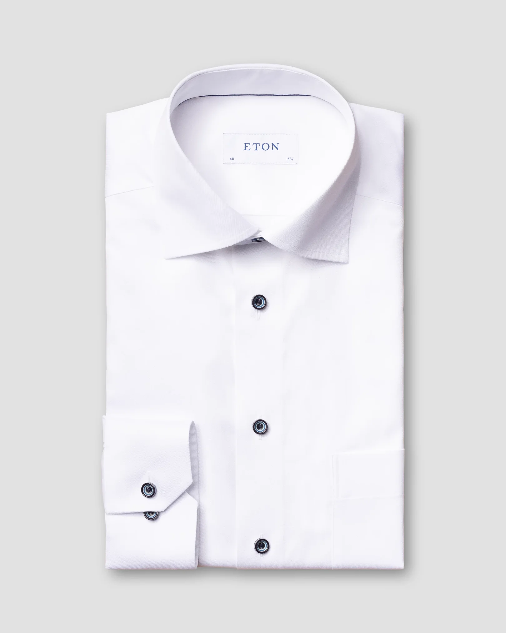 Eton - white twill shirt navy buttons