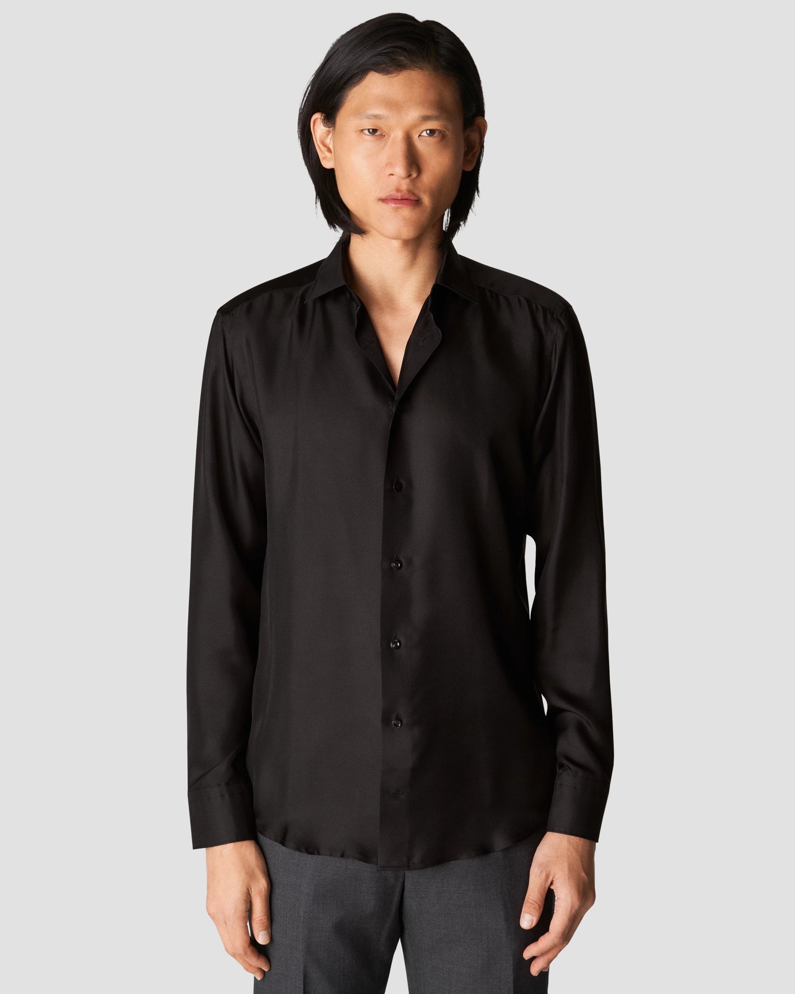 Eton - black silk pointed rounded single one buttonhole slim soft