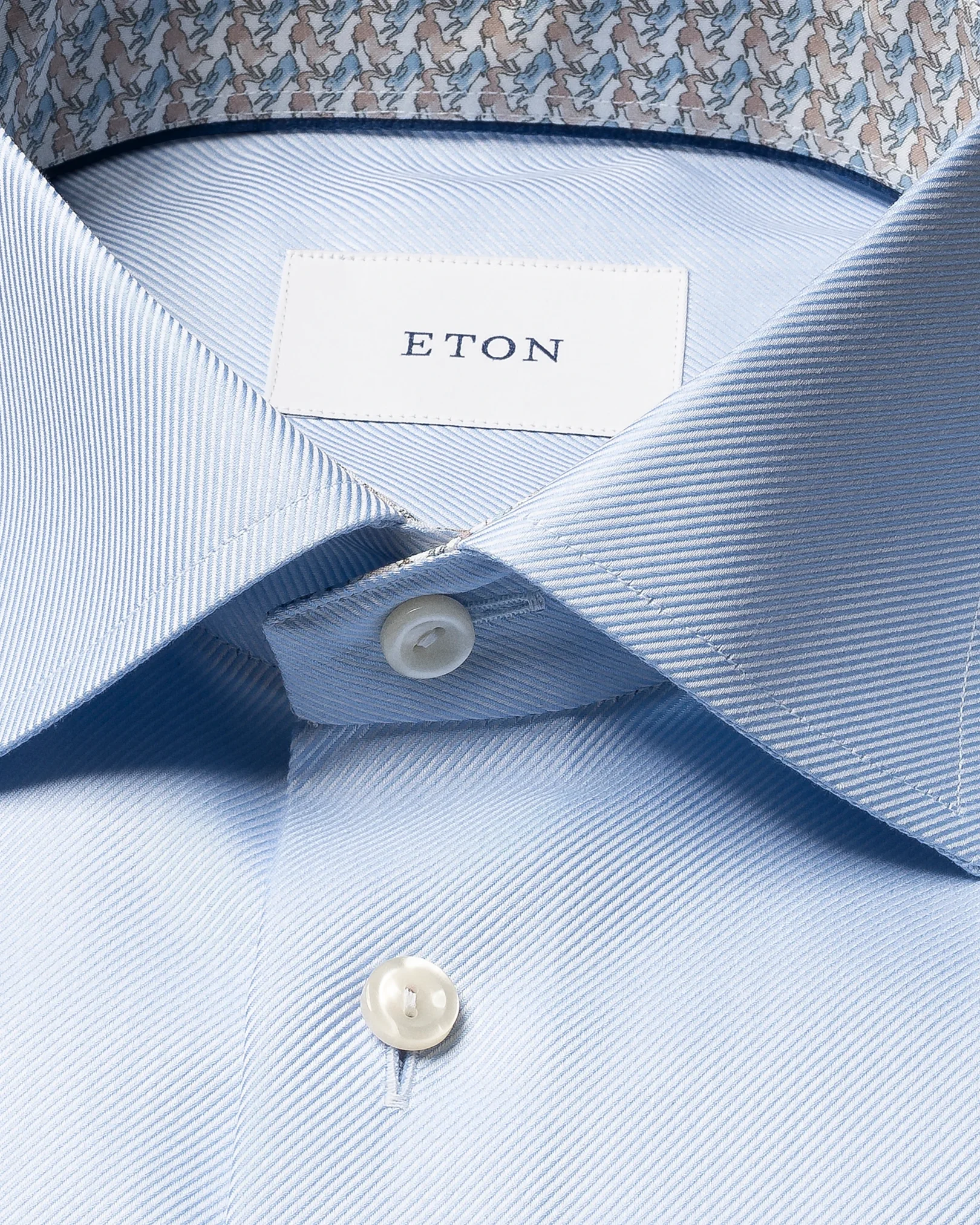 Eton - light blue geometric effect textured twill shirt