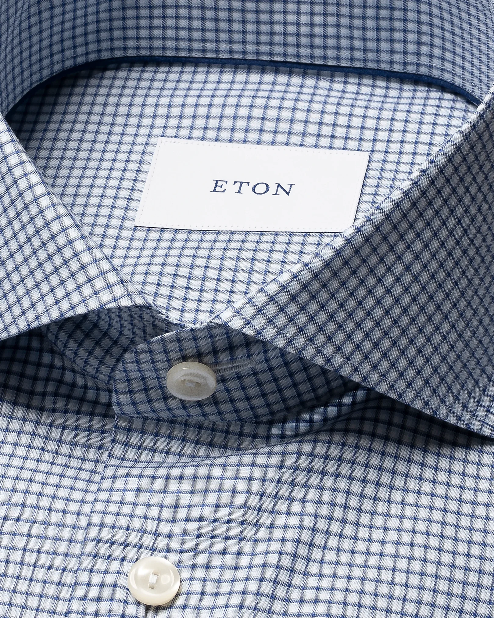 Eton - mid blue check twill shirt wide spread 266