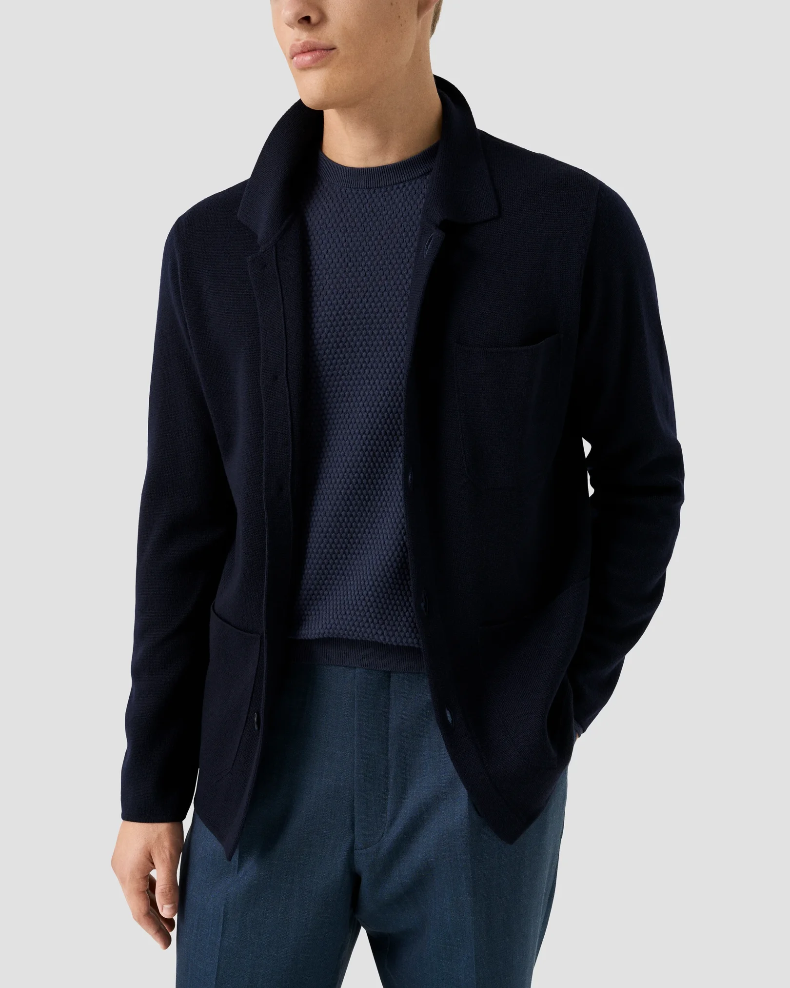 Eton - dark blue structure knit cotton 258