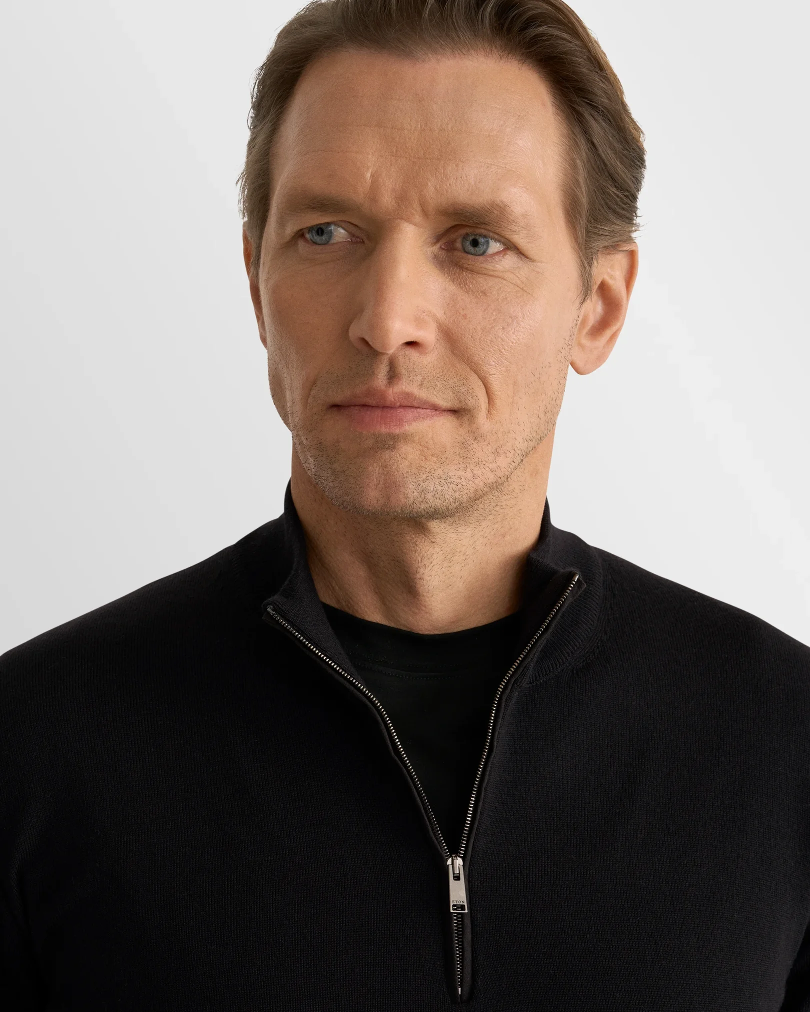 Eton - black merino quarter zip knit sweater