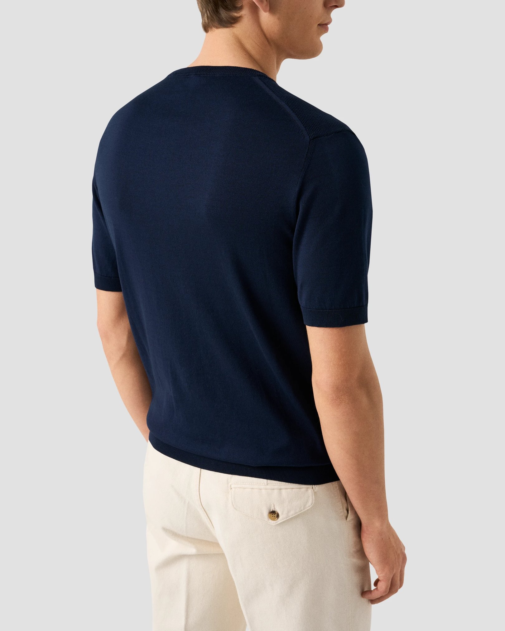 Eton - dark blue structured crew neck knitted t shirt