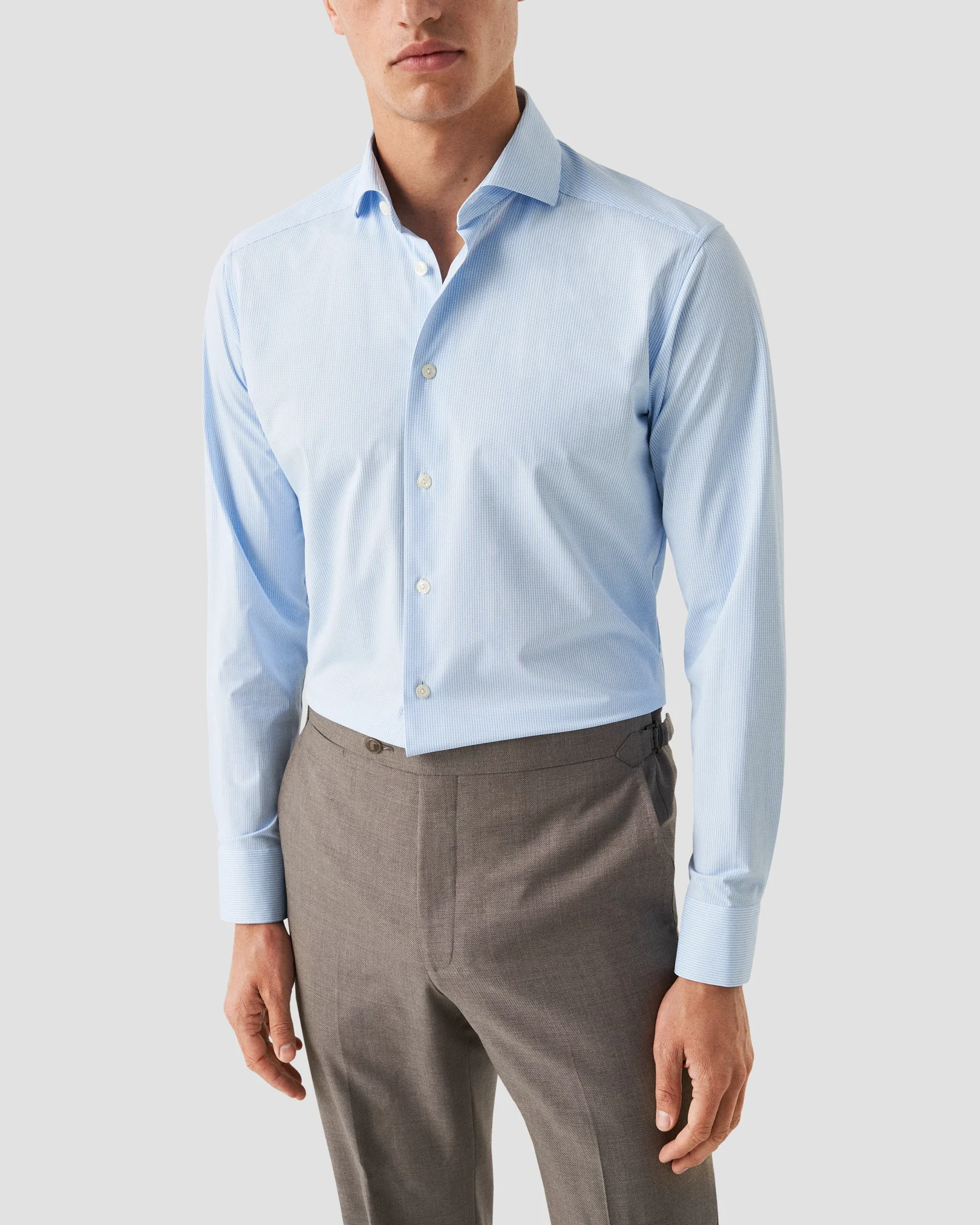 Eton - Chemise bleu clair quadri-extensible