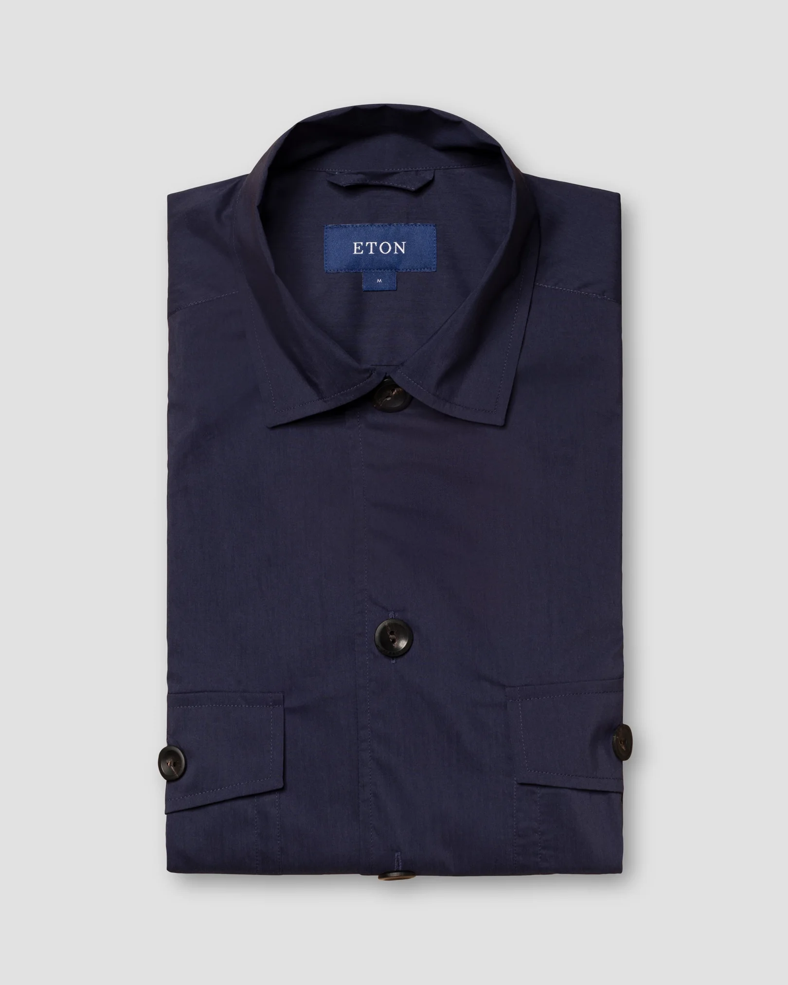 Eton - navy blue cotton and nylon collar with no collarstand double round with piping regular