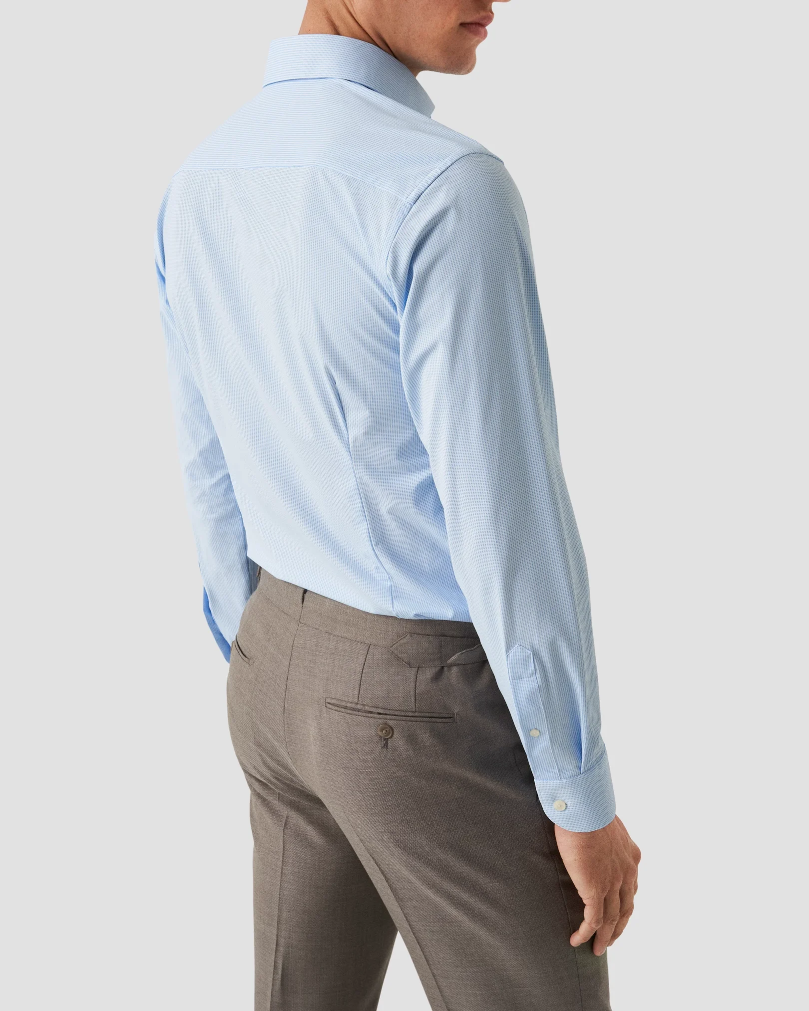 Eton - light blue semi solid four way strech shirt