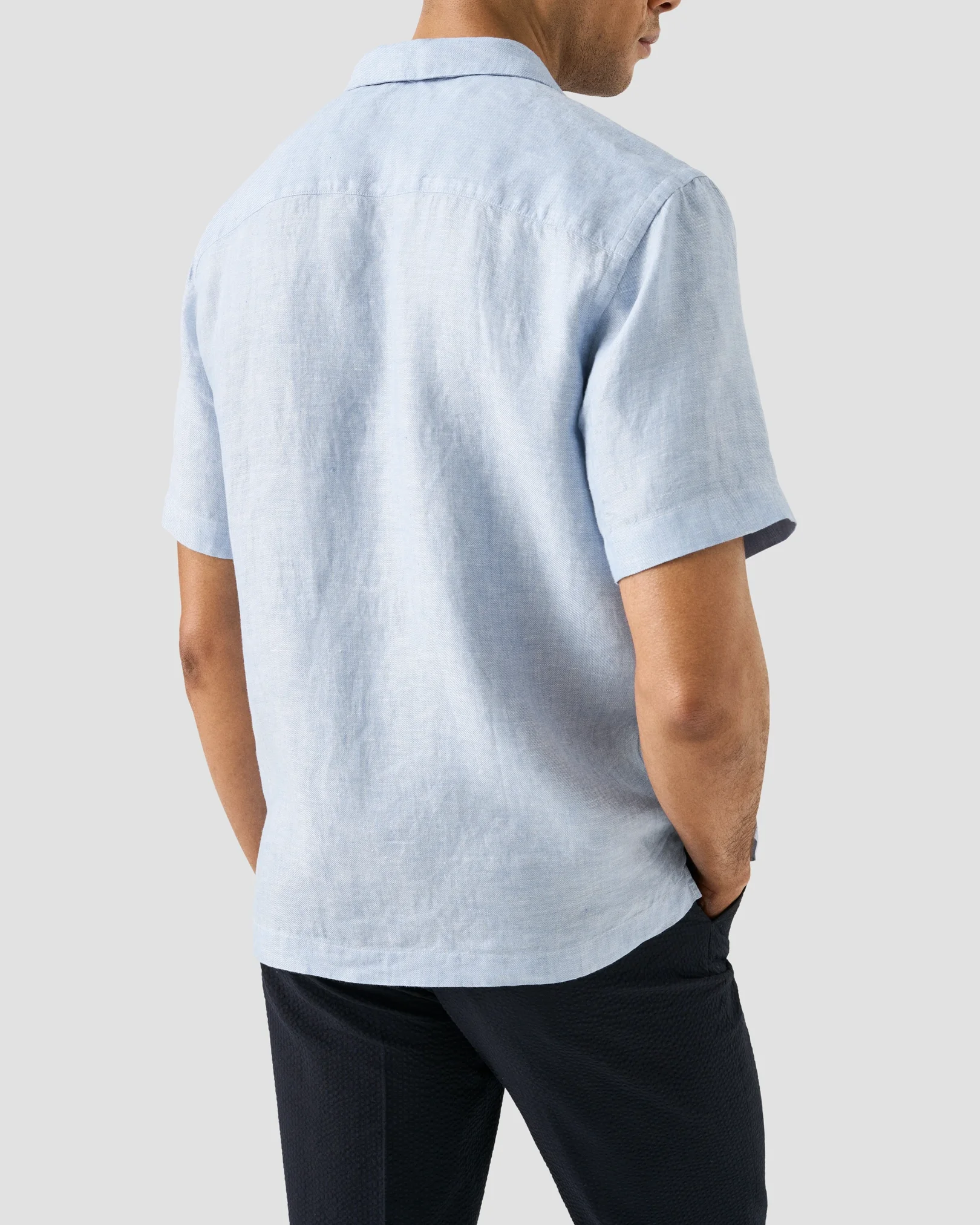 Eton - light blue solid linen twill resort shirt