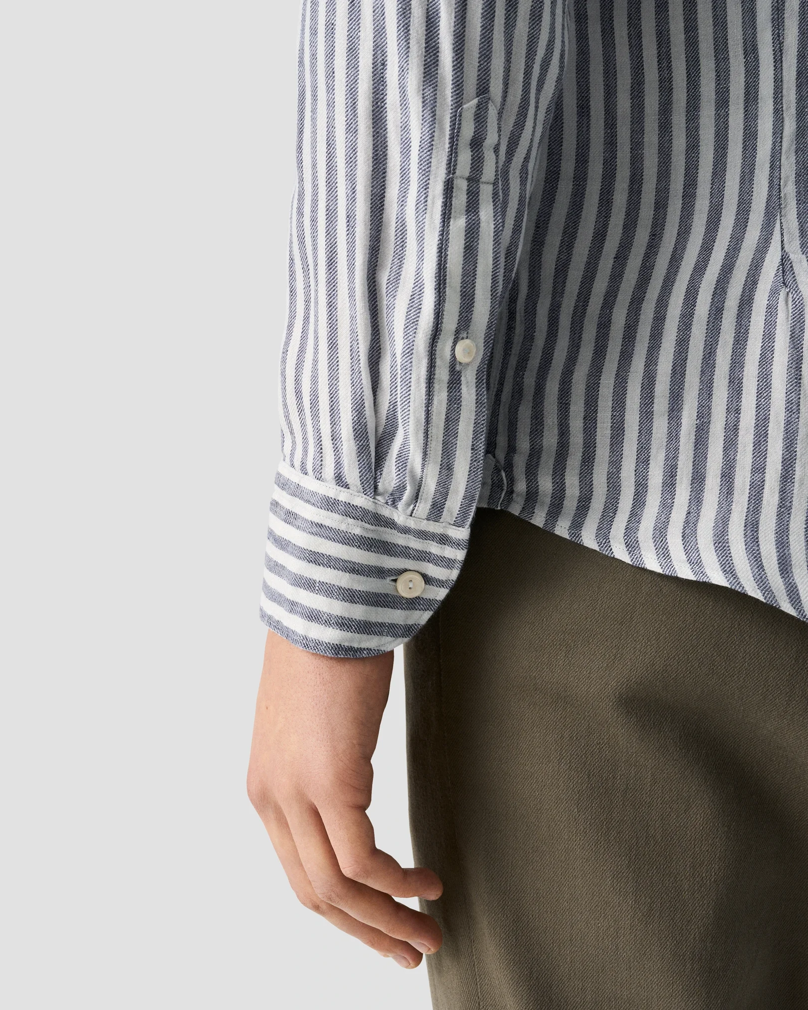 Eton - dark blue striped linen twill shirt