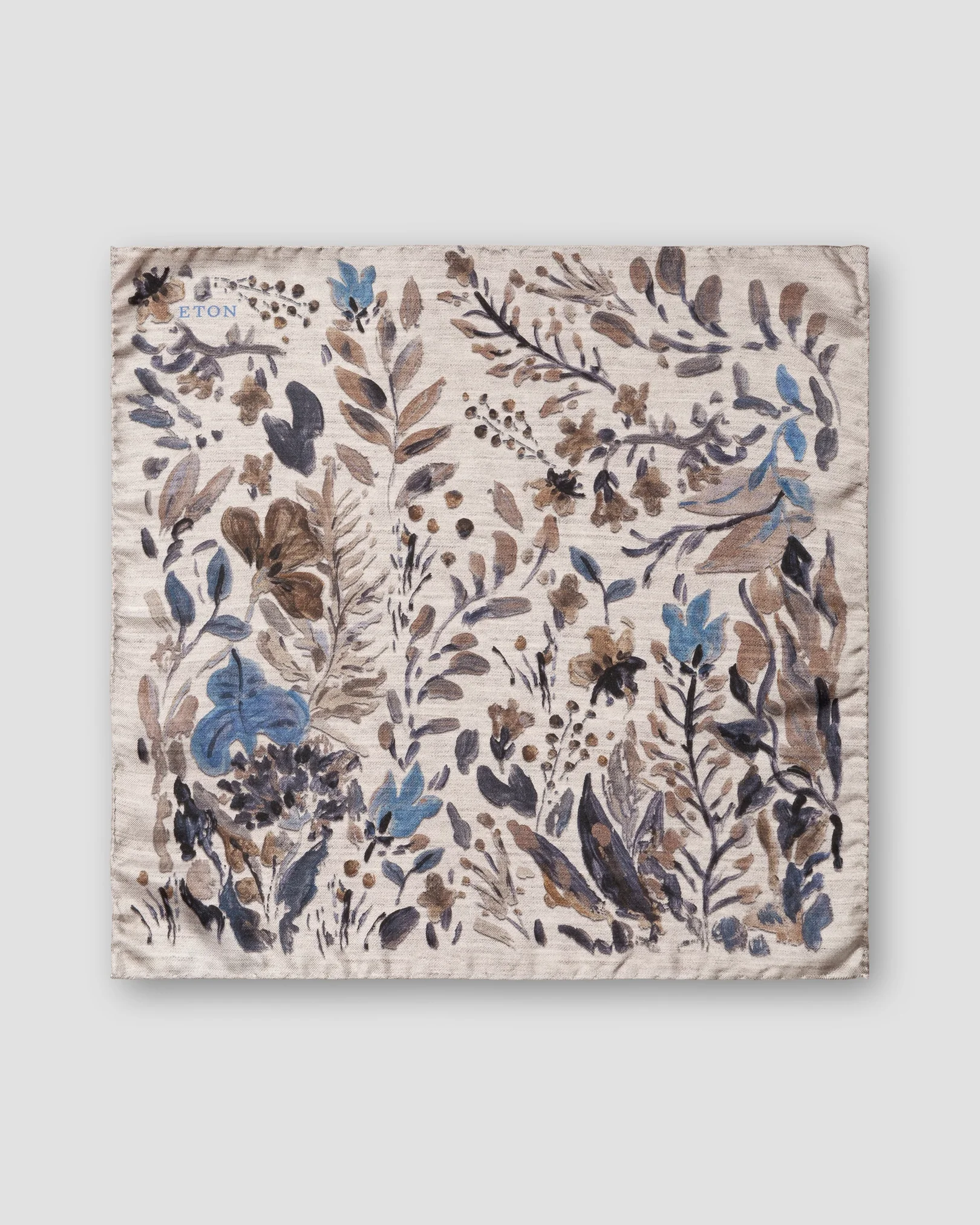 Eton - gray floral print fuji silk pocket square
