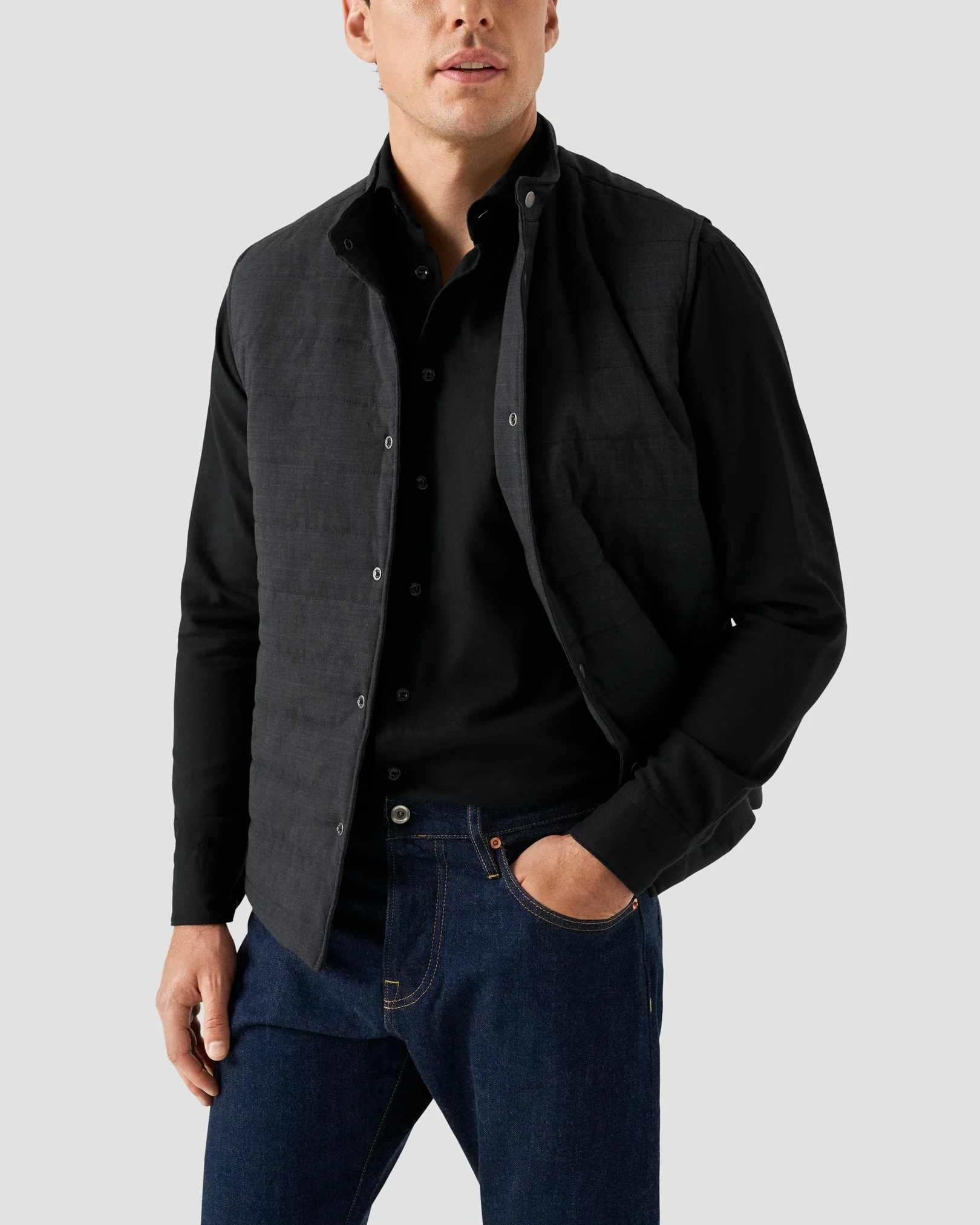 Eton - flanell solid black shirt