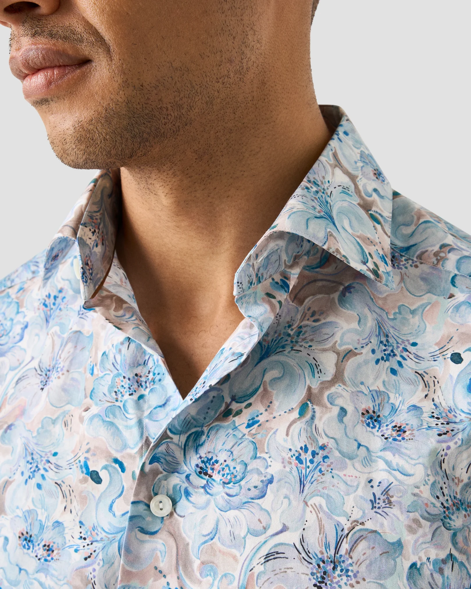 Eton - light blue floral print fine twill shirt