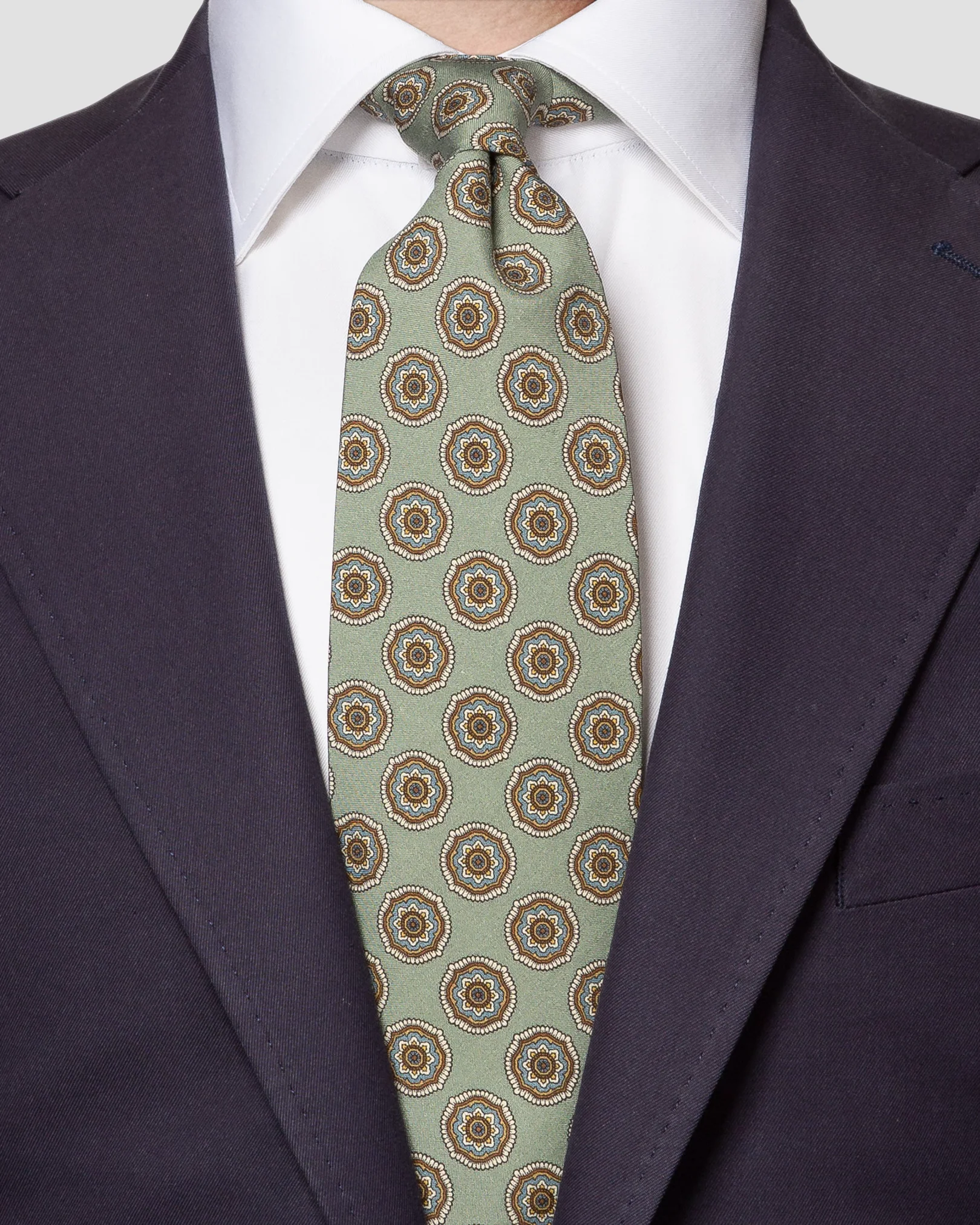 Eton - green geometric silk tie print