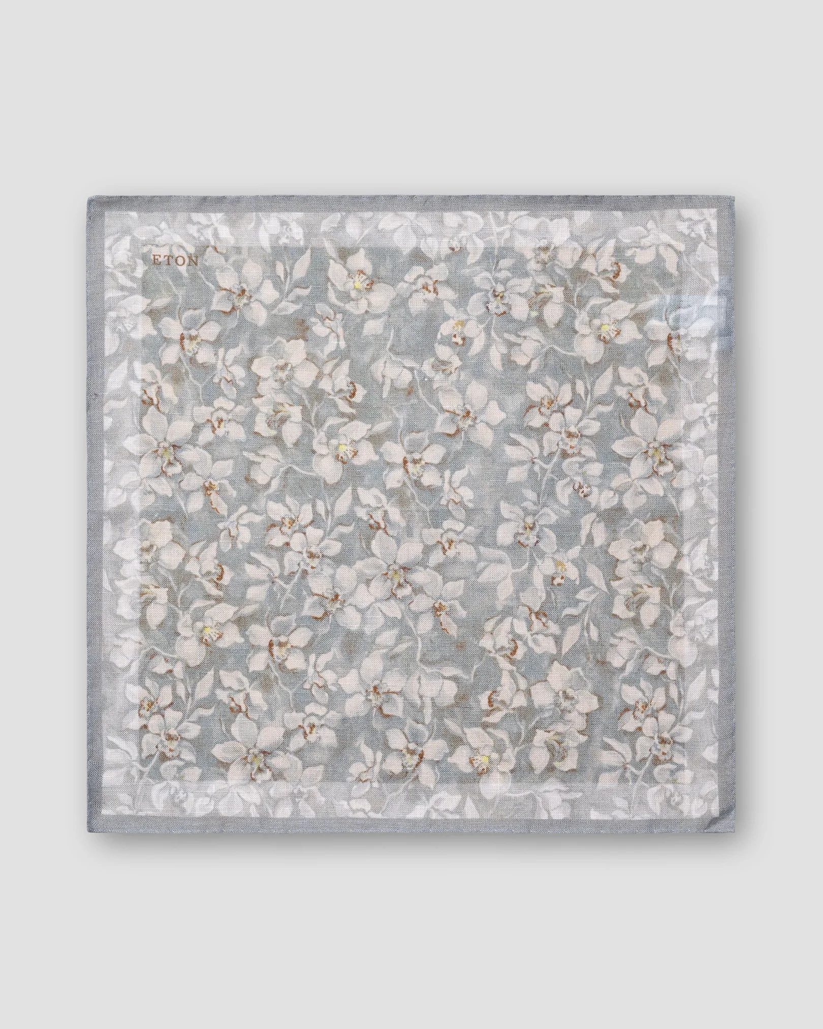 Light Blue Floral Print Linen Pocket Square - Eton