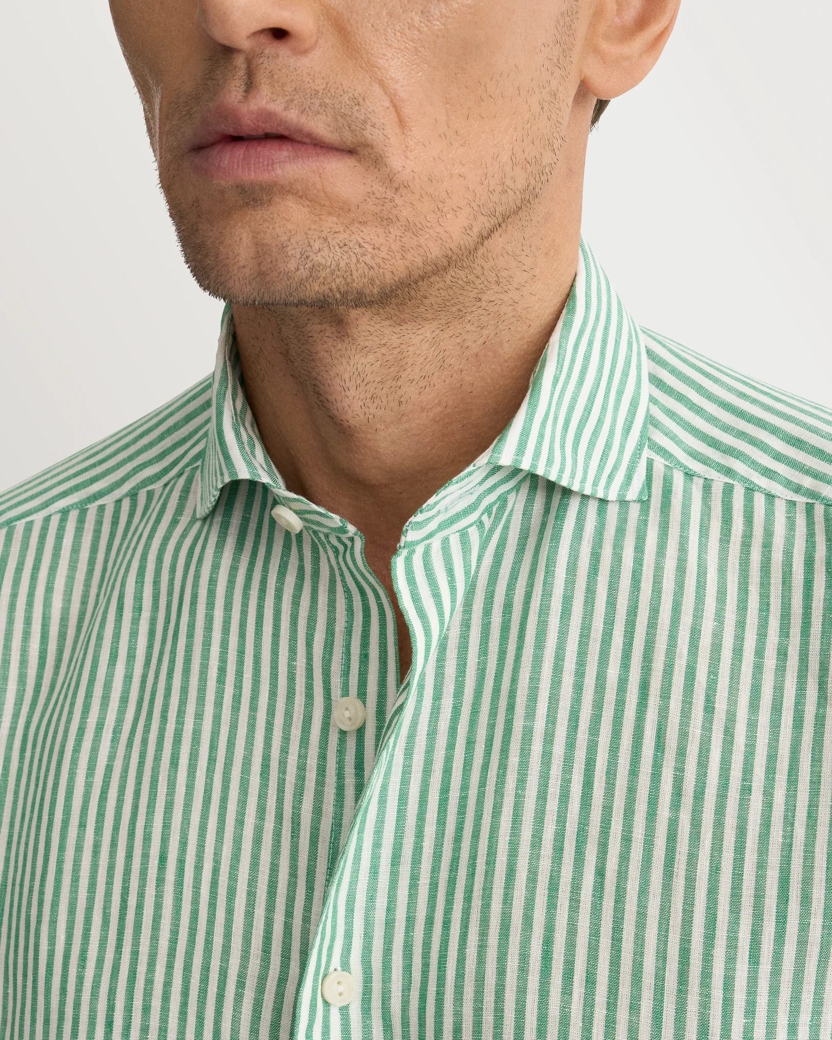 Eton - mid green striped linen shirt 261